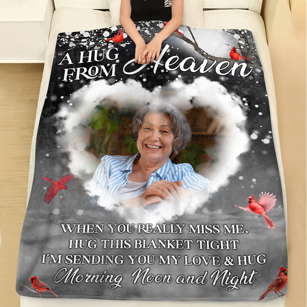 A Hug From Heaven - Custom Photo Sympathy Gift - Personalized Memorial Custom Blanket