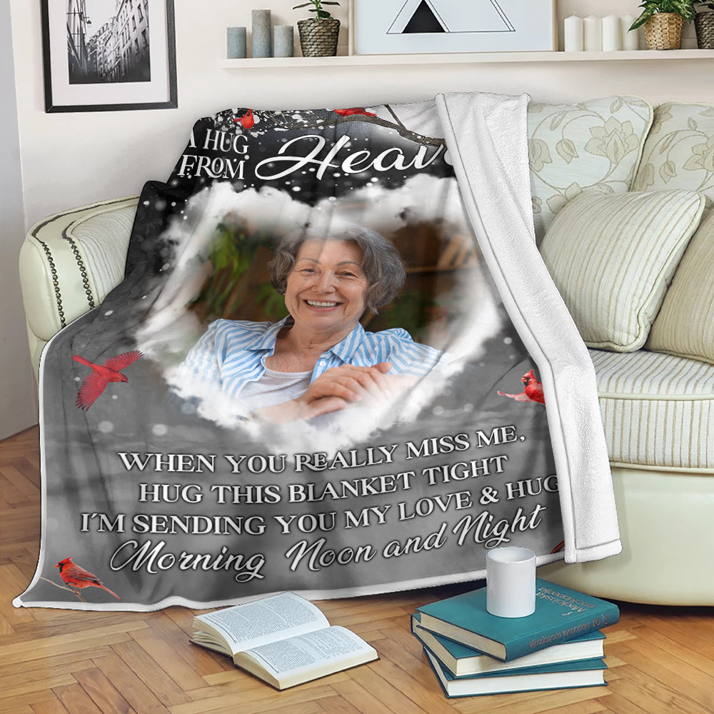 A Hug From Heaven - Custom Photo Sympathy Gift - Personalized Memorial Custom Blanket