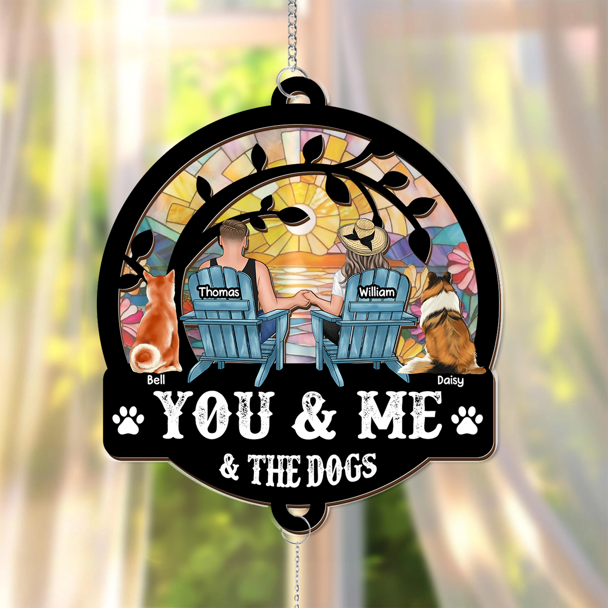 You & Me And The Dogs - Ornament Hanging Piece With Crystal Charm - Couple Gift