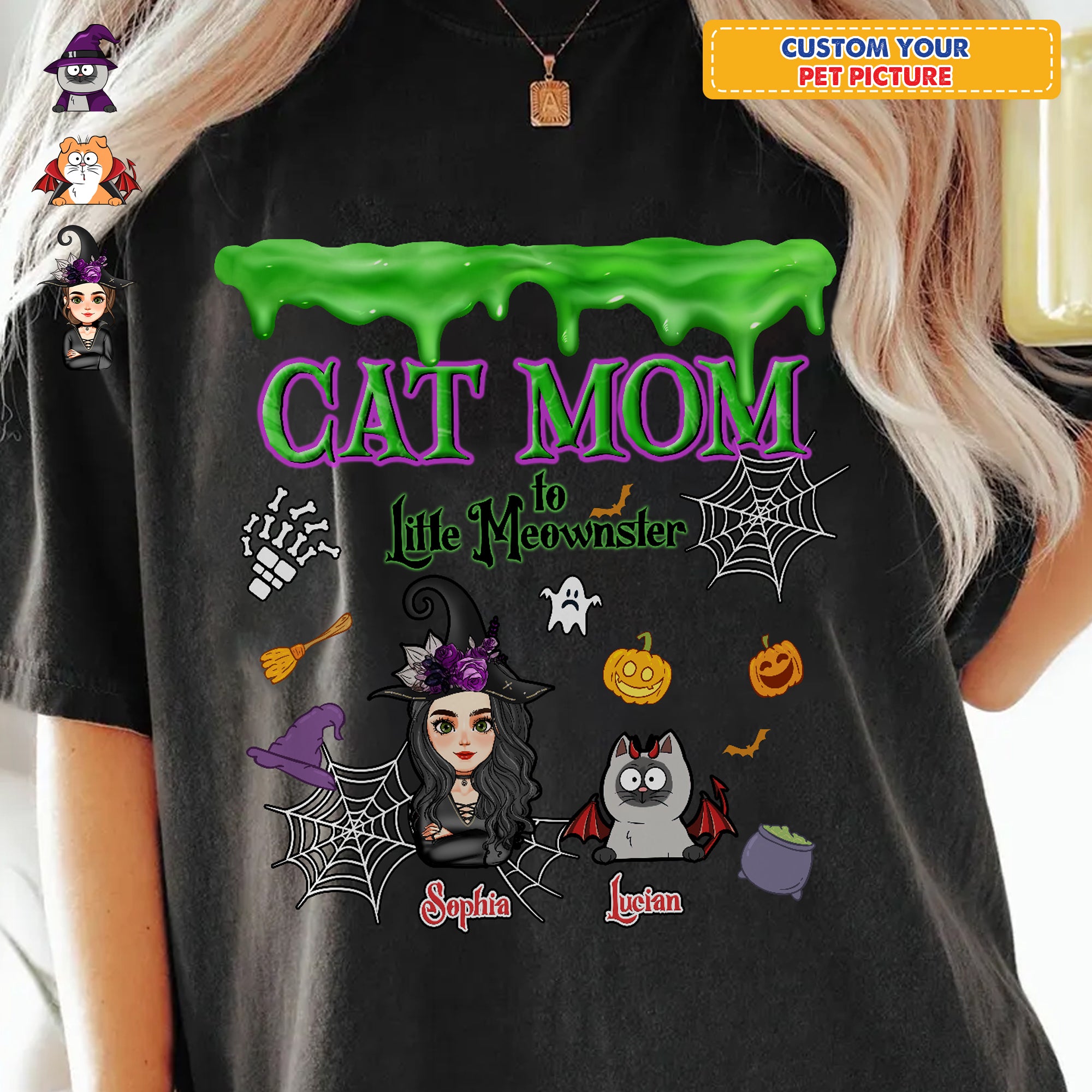 Cat Mom and Meowster - Custom Name Shirt - Personalized Shirt Custom T-shirt - Halloween Shirt for Cat Lover