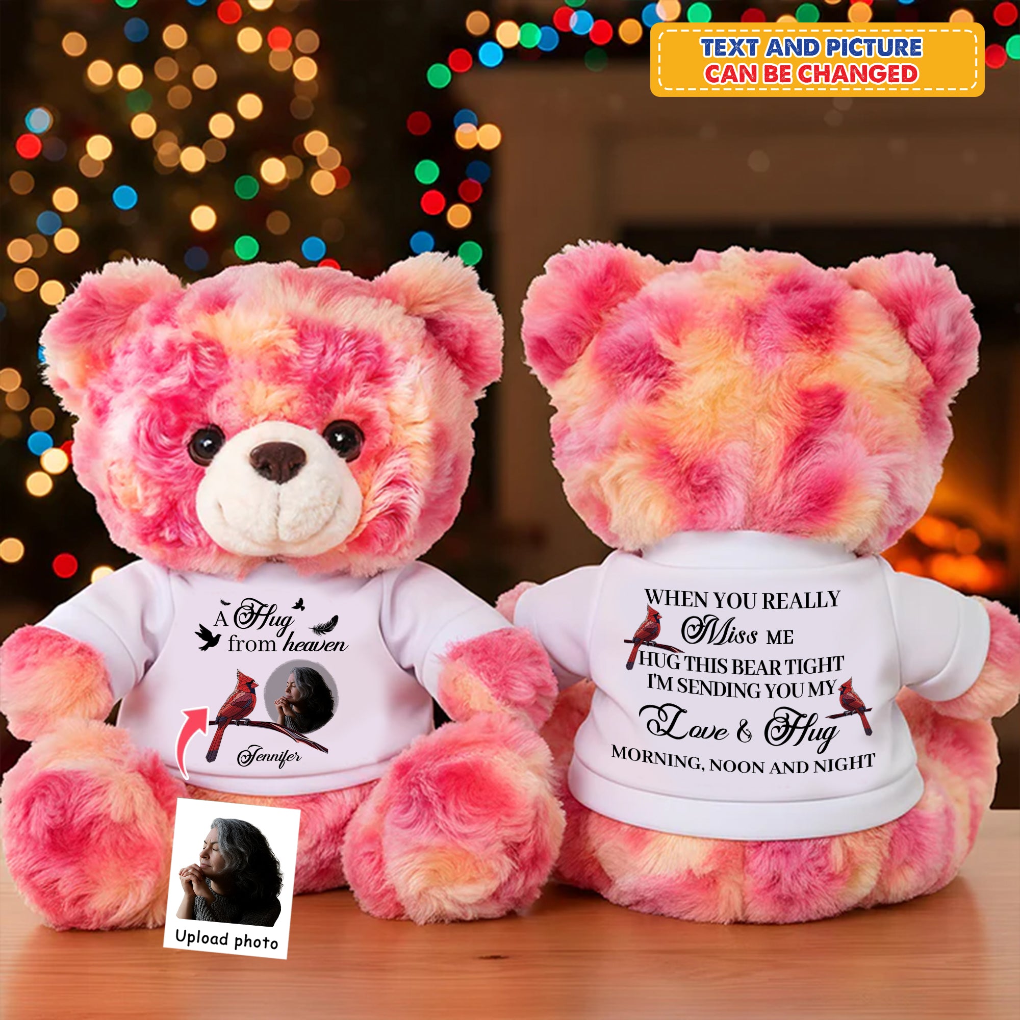 Cardinal A Hug From Heaven - Custom Name and Photo - Personalized Bear Plush