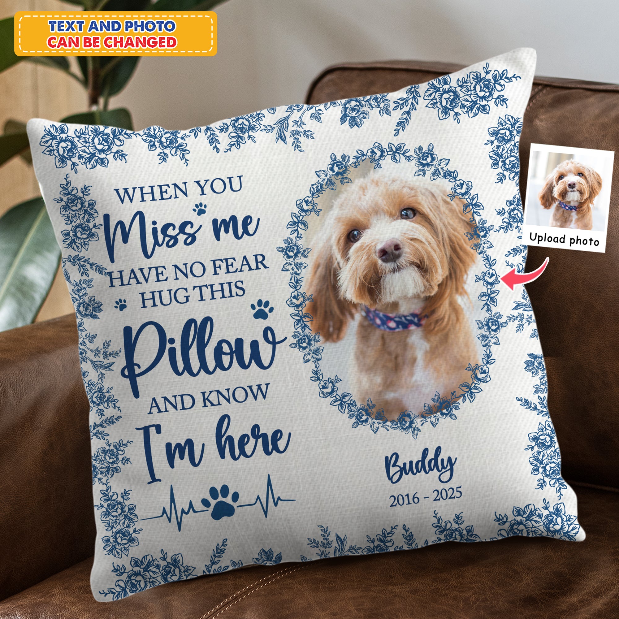 When You Miss Me - Custom Name and Photo - Personalized Pet Memorial Pillow