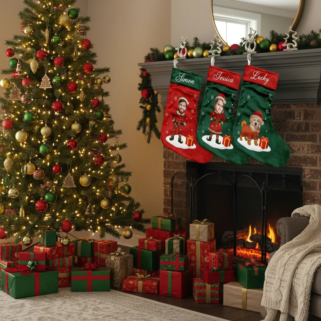 Custom Photo Christmas Stocking, Personalised Name Stocking, Holiday Gift