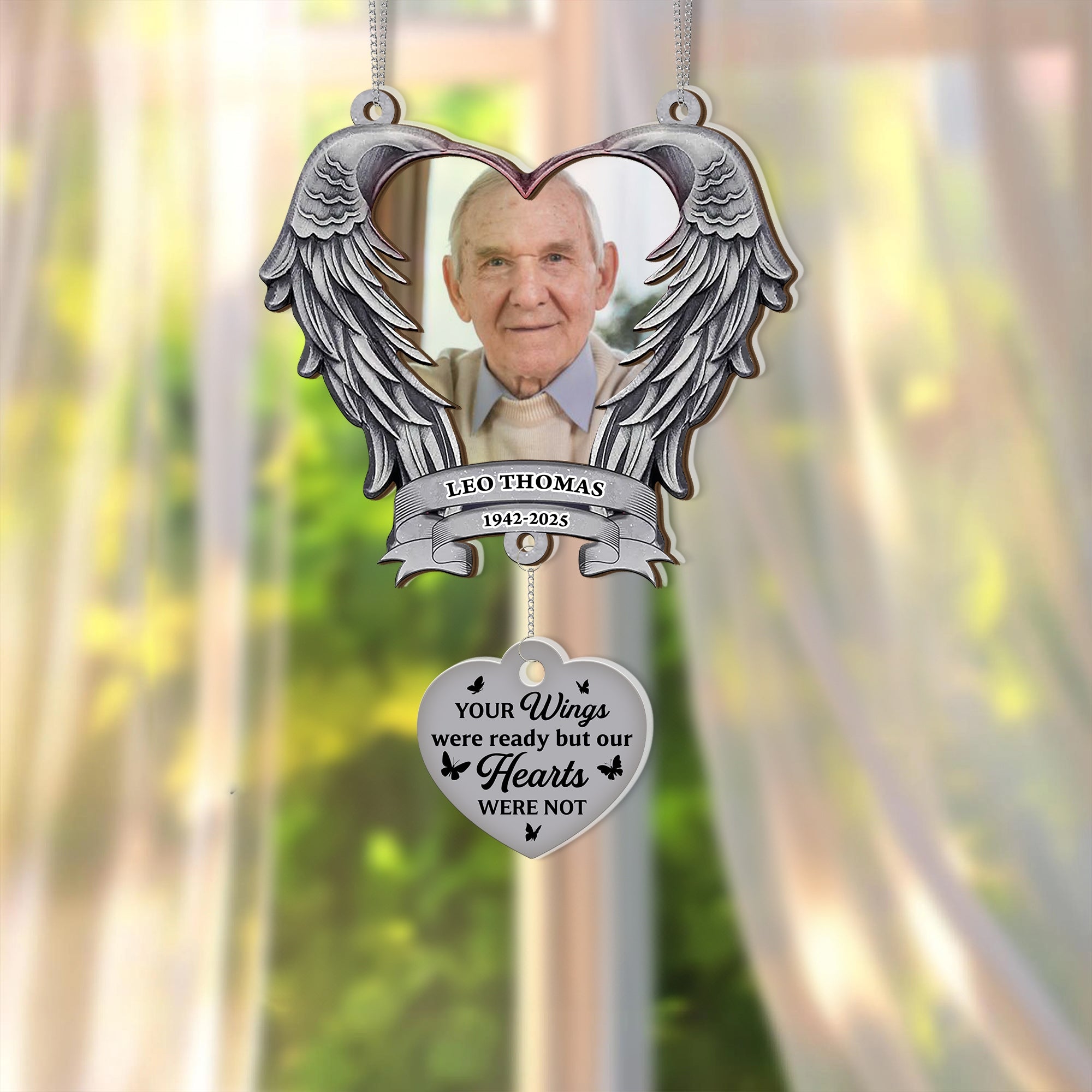 Custom Name and Photo Memorial Gift - 1 Layered Suncatcher with Charm