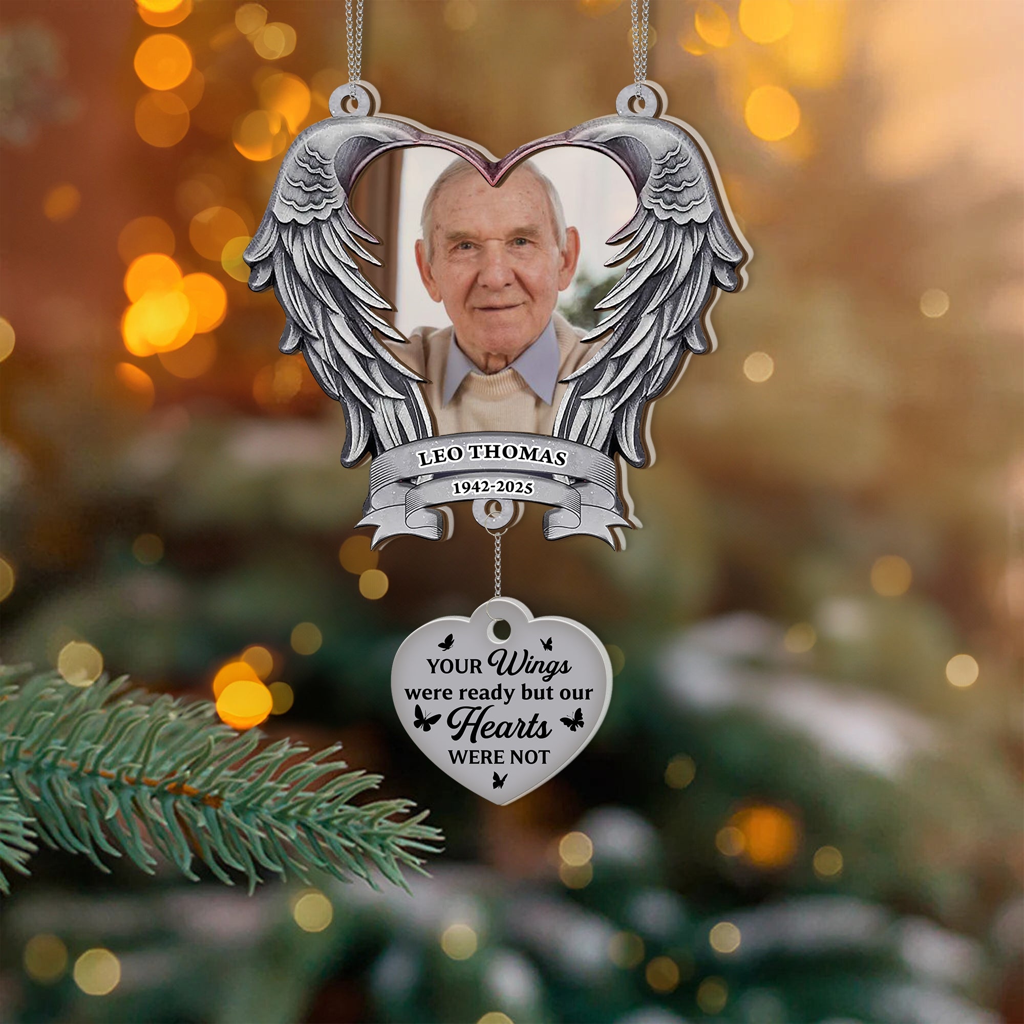 Custom Name and Photo Memorial Gift - 1 Layered Suncatcher with Charm