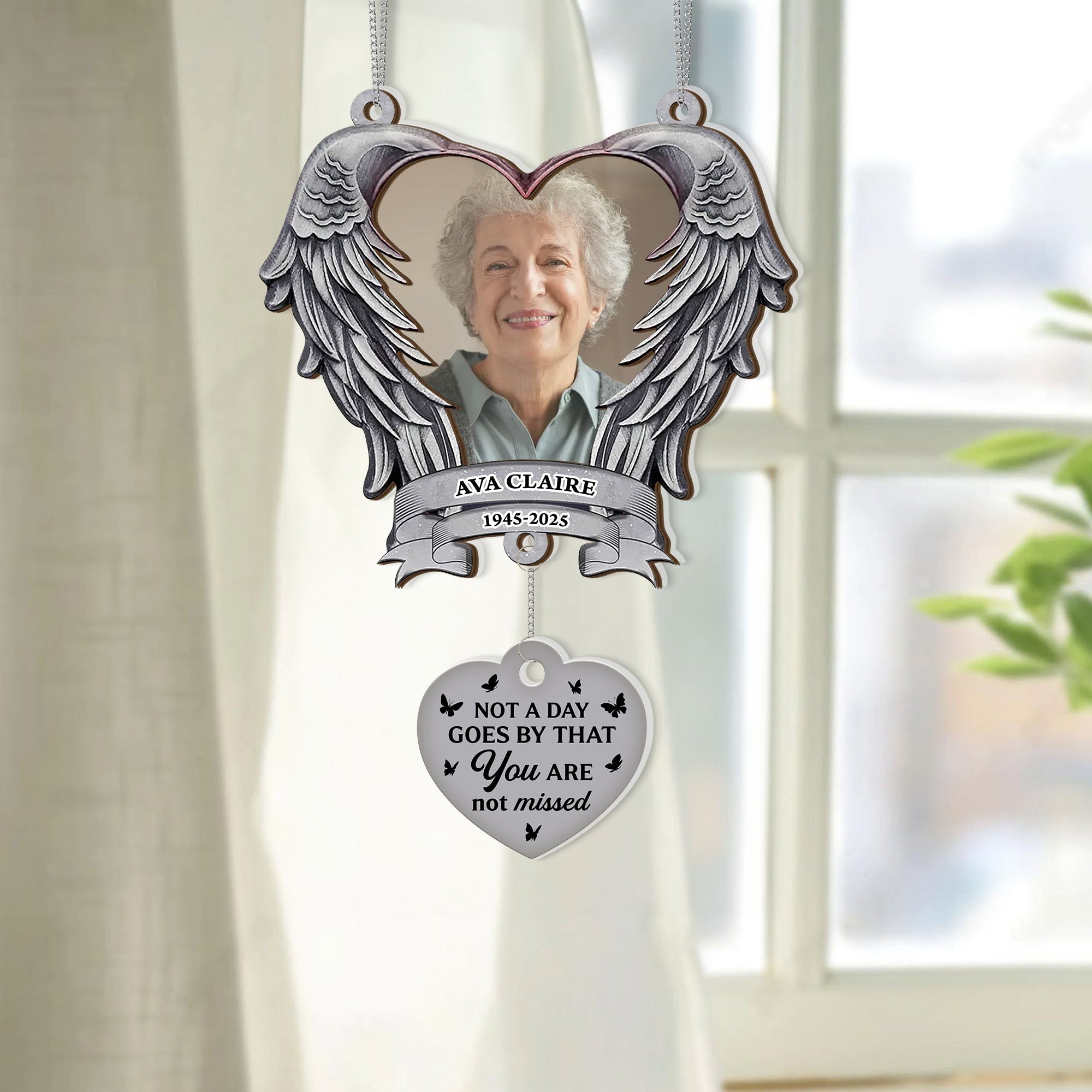 Custom Name and Photo Memorial Gift - 1 Layered Suncatcher with Charm