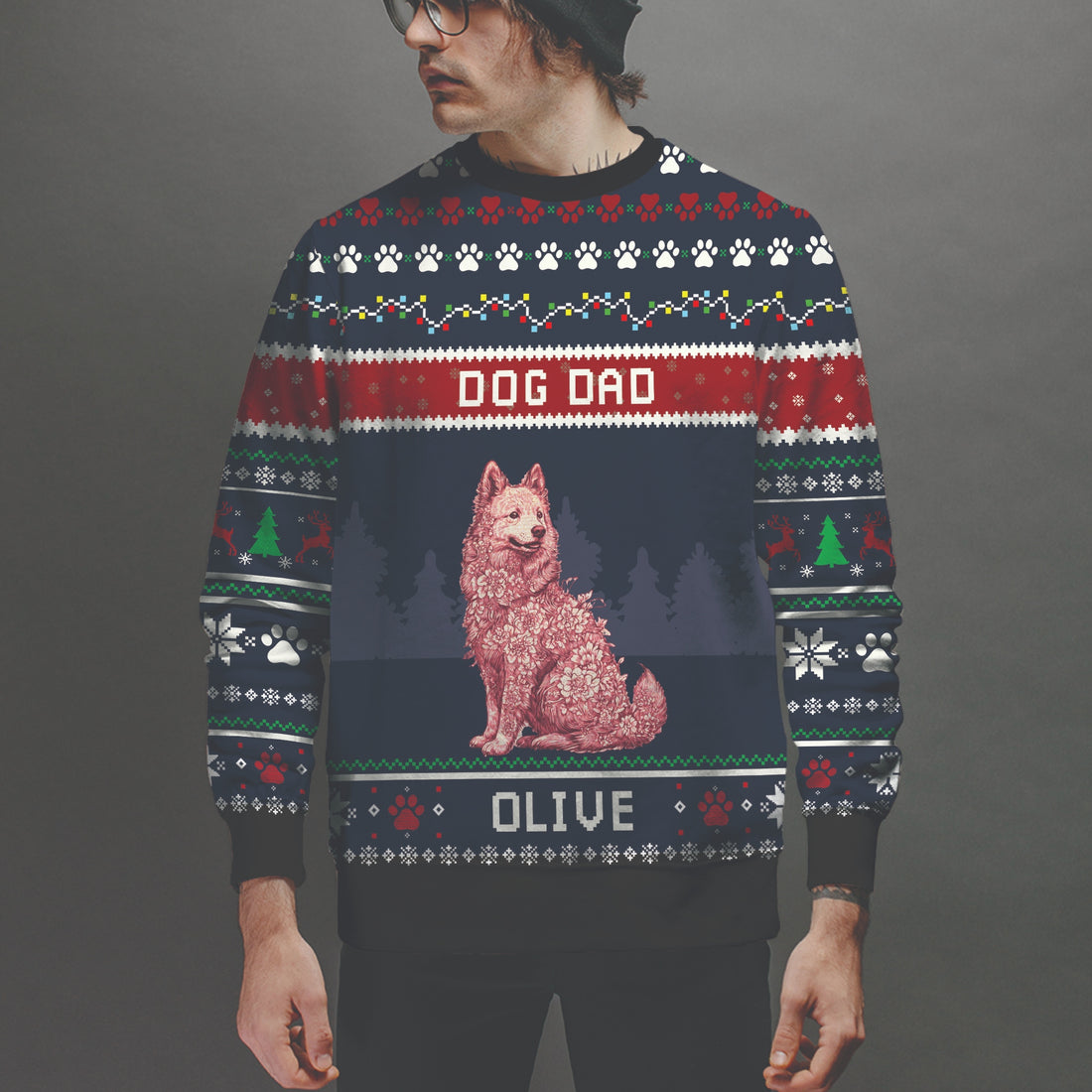 Custom Dog Dad Unisex Ugly Christmas Sweatshirt - All-Over-Print Sweatshirt