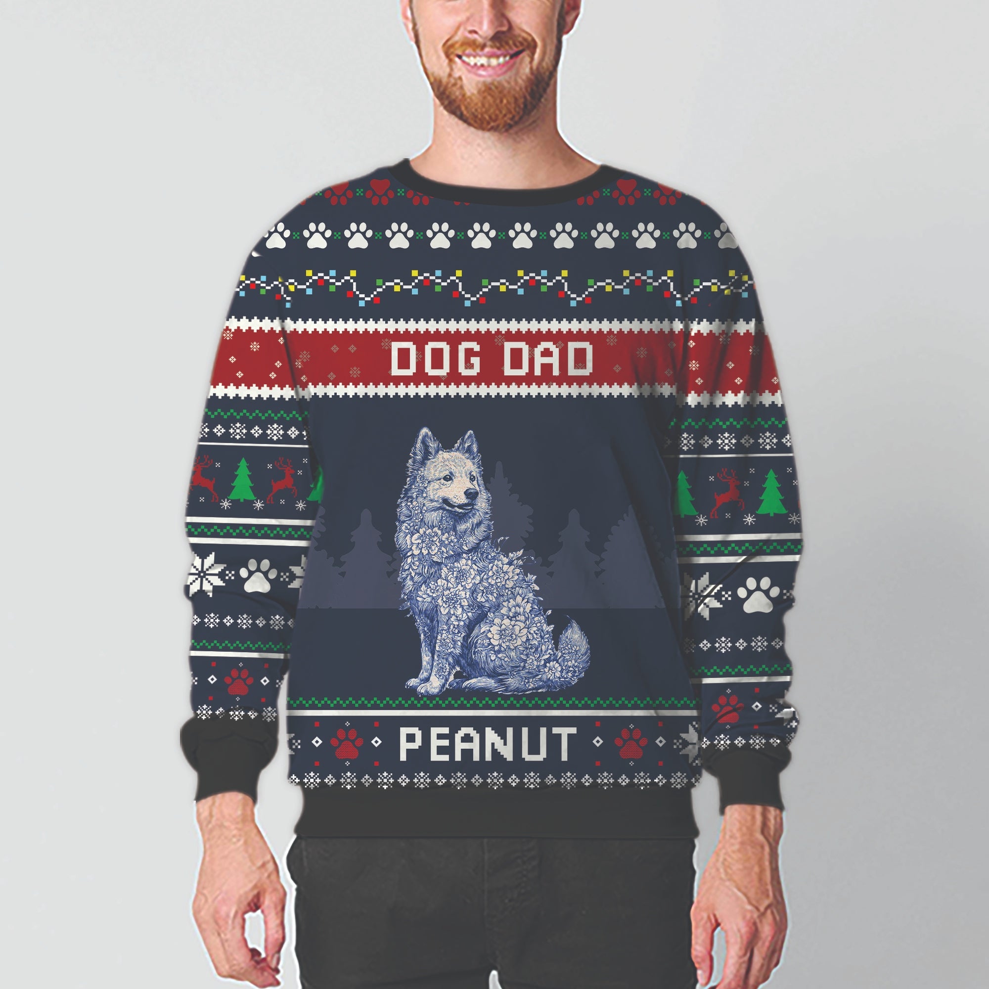 Custom Dog Dad Unisex Ugly Christmas Sweatshirt - All-Over-Print Sweatshirt