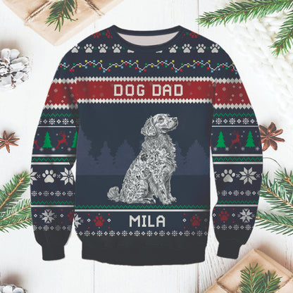 Custom Dog Dad Unisex Ugly Christmas Sweatshirt - All-Over-Print Sweatshirt