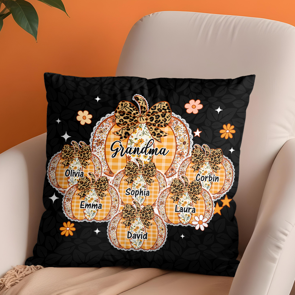 Custom Name Pumpkin Kids - Personalized Pillow - Grandma Gift