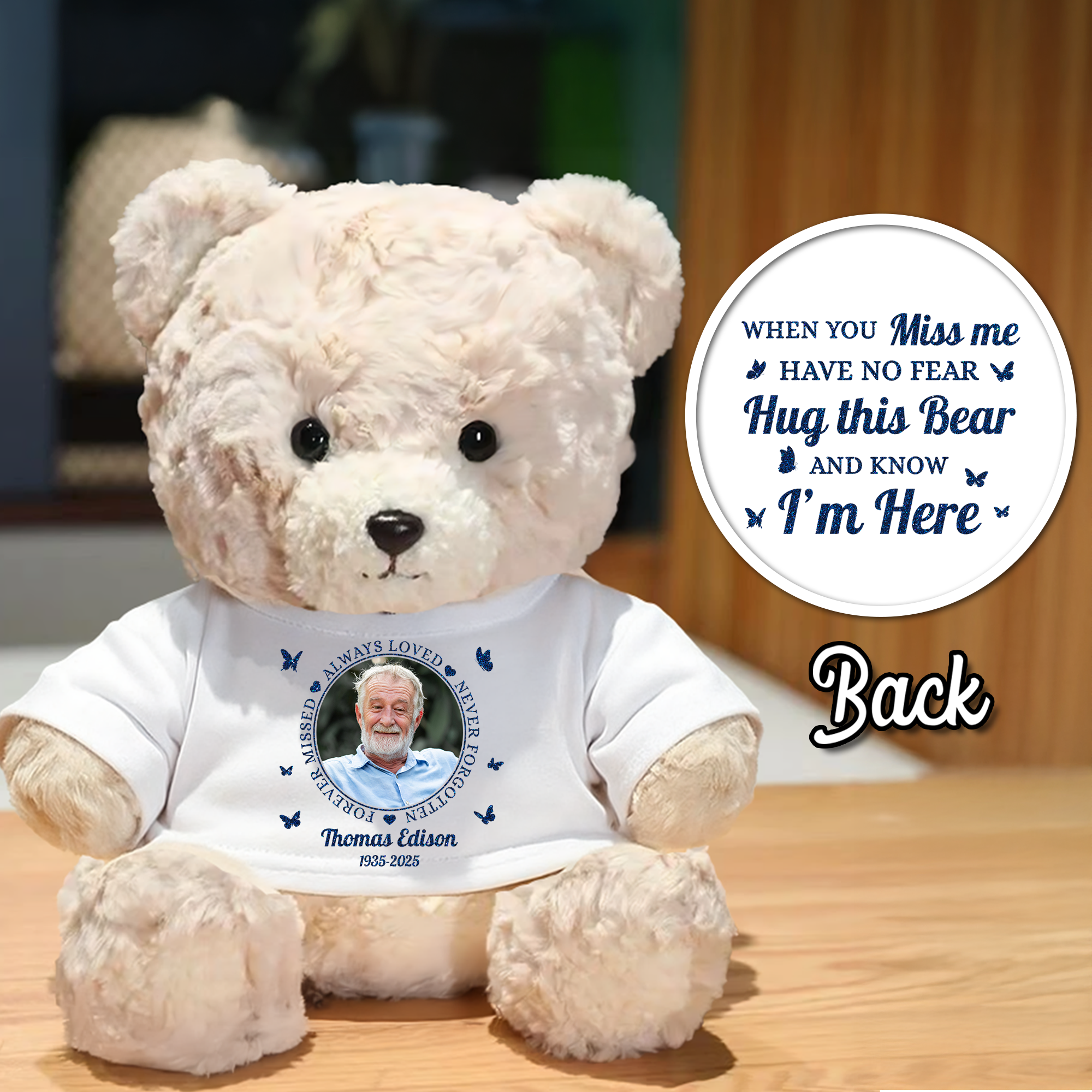 A Hug From Heaven Memorial Bear Plush - Custom Photo Cute Bear