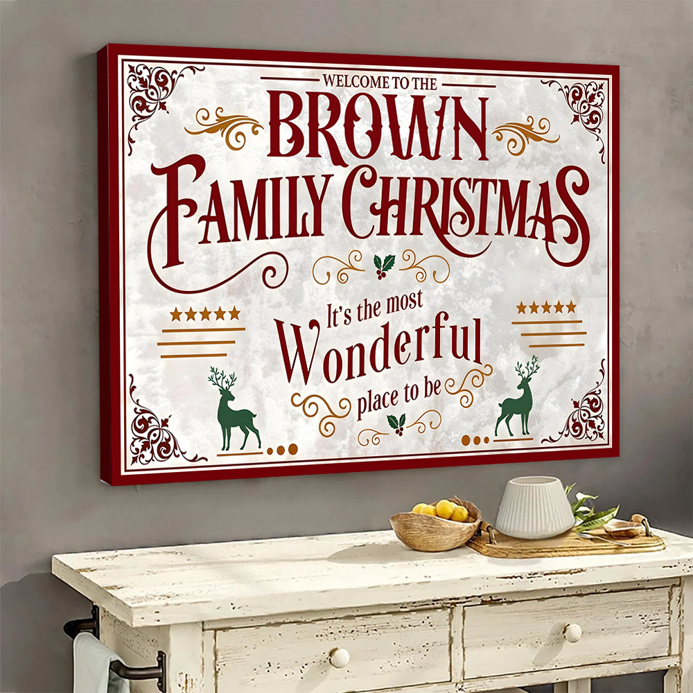 Welcome To Our Family - Custom Name Canvas Print - Family Christmas Decor