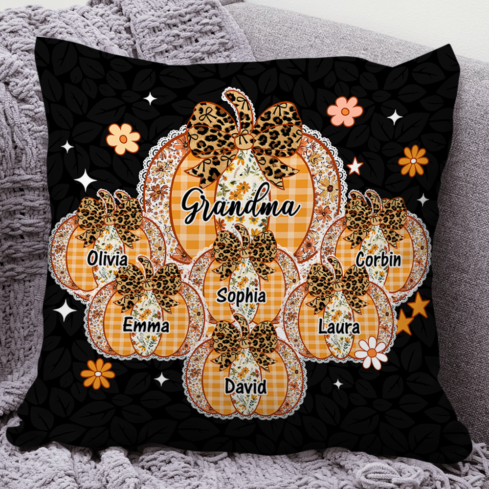 Custom Name Pumpkin Kids - Personalized Pillow - Grandma Gift