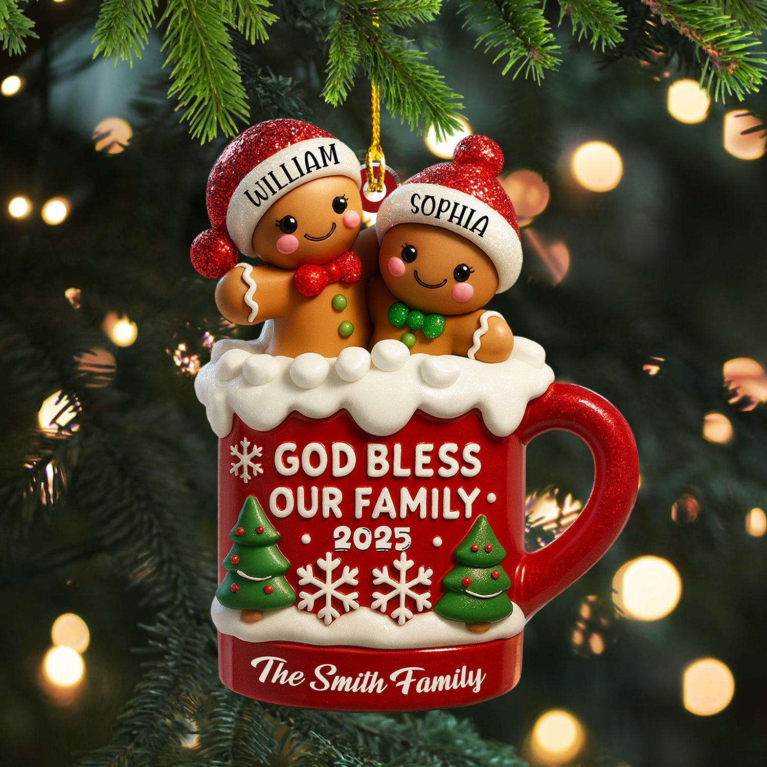God Bless Our Family - Custom Name - Personalized Hologram Ornament - Family Decoration