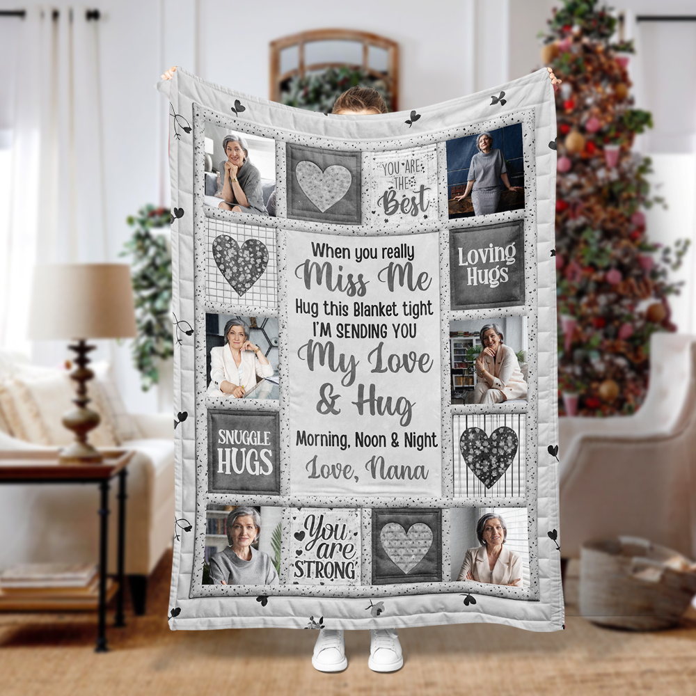 Sending You My Love and Hug - Custom Name and Photo Memorial Blanket - Christmas Gift