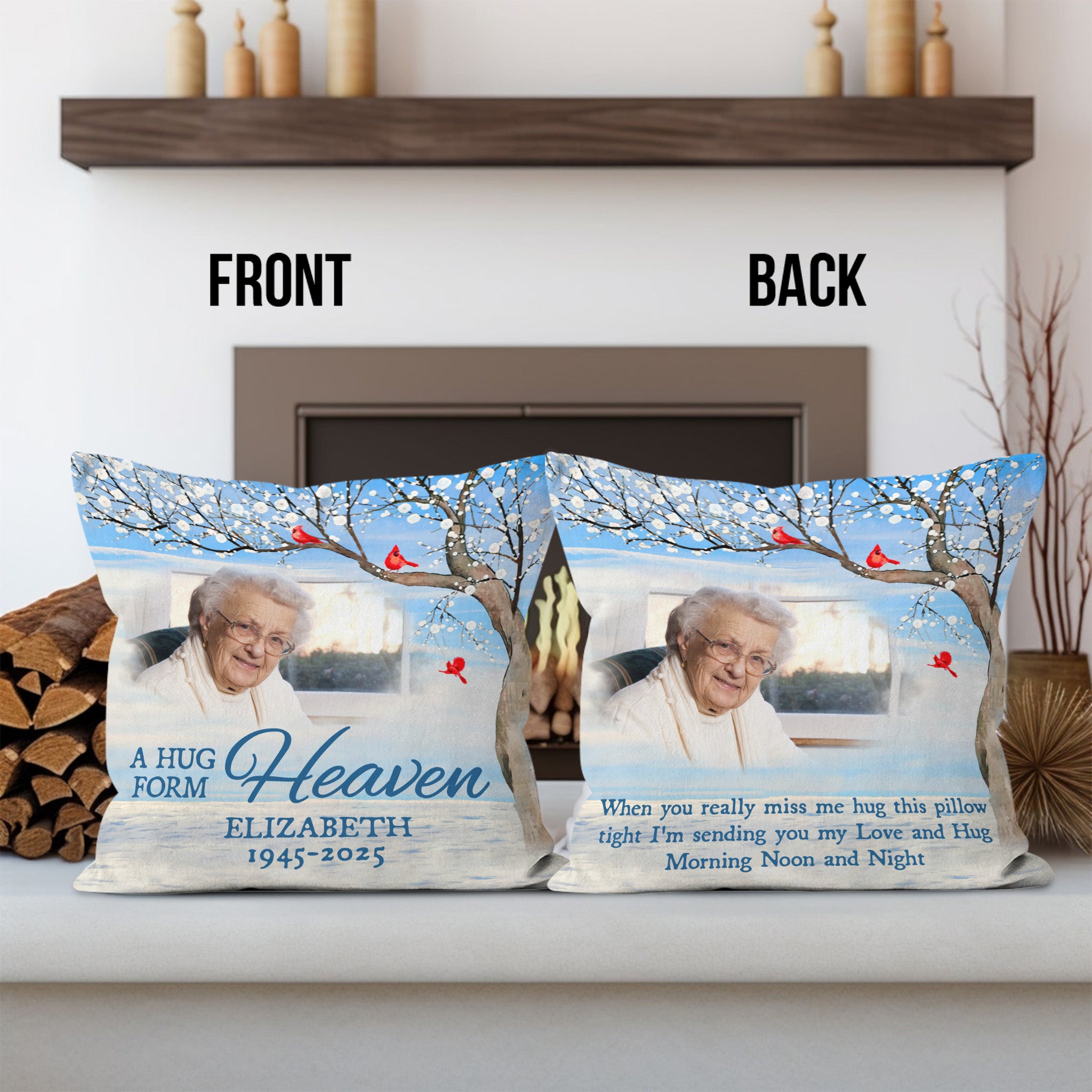 Memorial Pillow - A Hug From Heaven - Custom Name and Photo Pillow - Memorial Gift