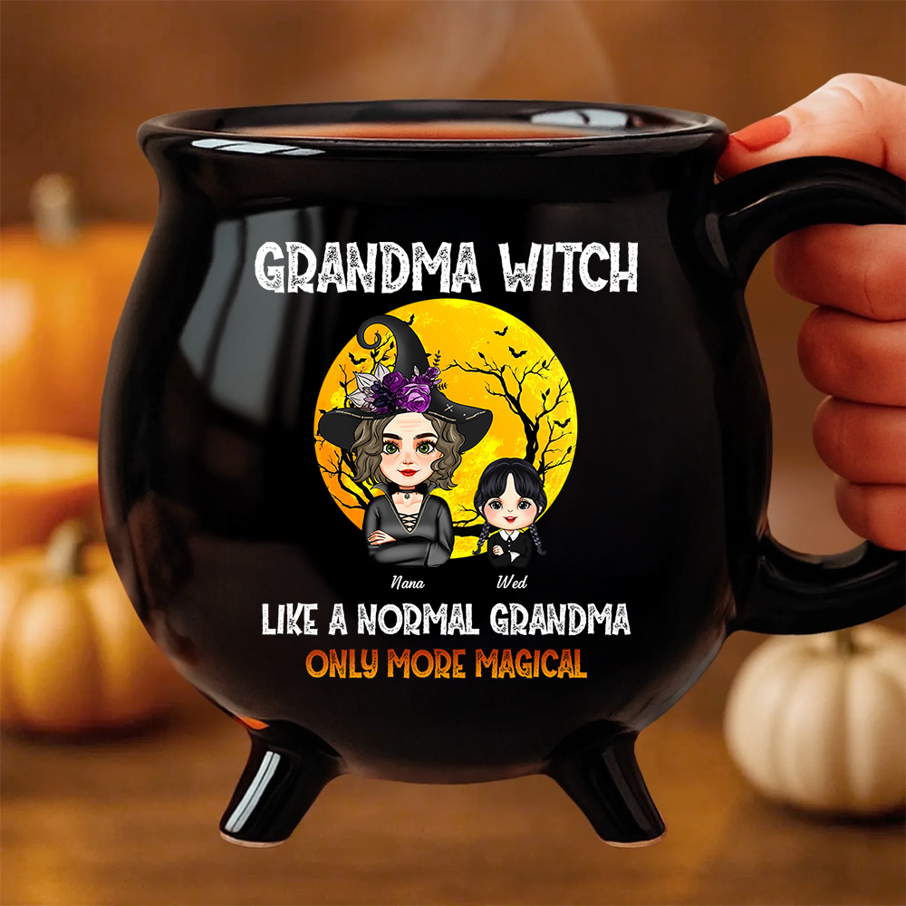 Grandma Witch - Custom Name and Appearance - Personalized Ceramic Cauldron Coffee Mug - Halloween Gift for Grandma