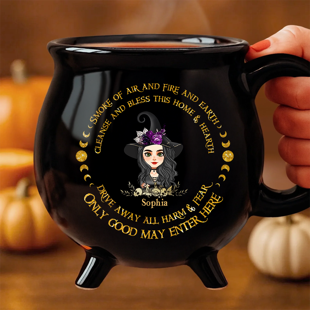 Custom Name and Appearance Halloween Witchy - Personalized Ceramic Cauldron Coffee Mug - Halloween Gift