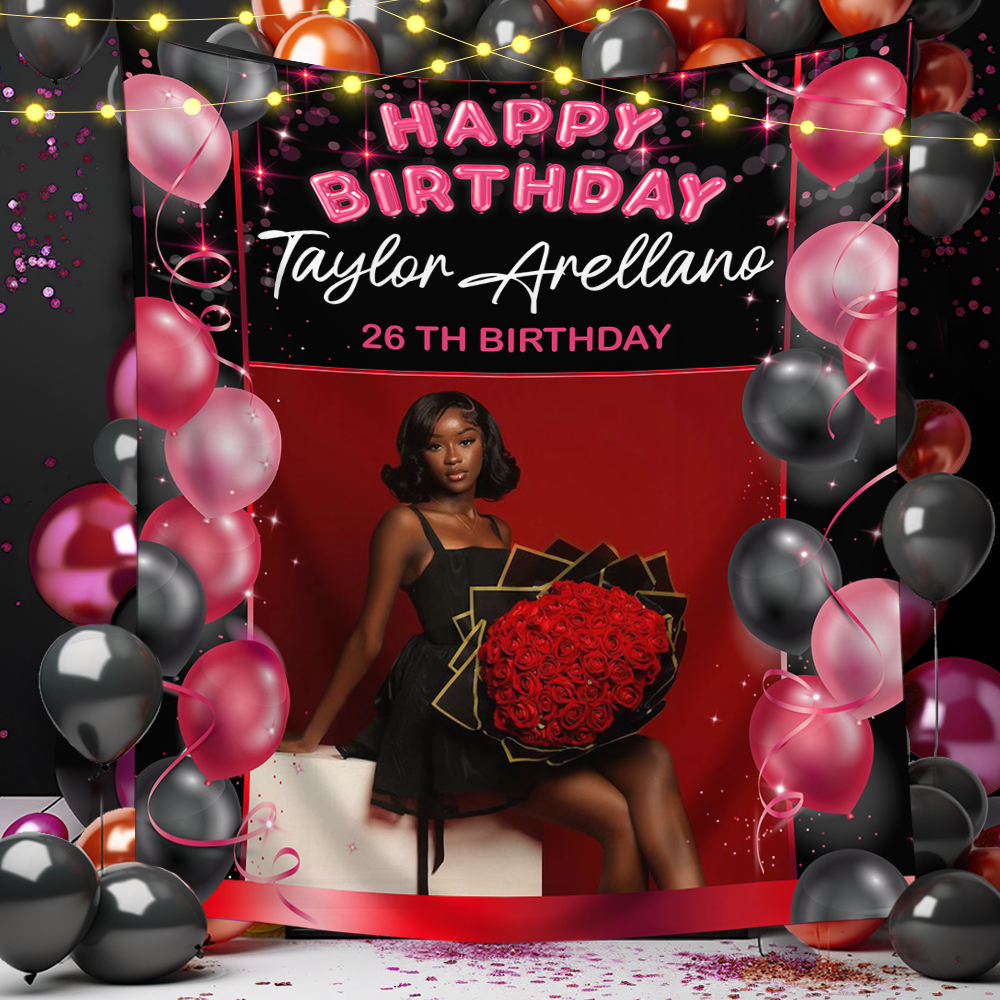 Happy Birthday - Personalized Birthday Backdrop, Custom Birthday Party Decorations