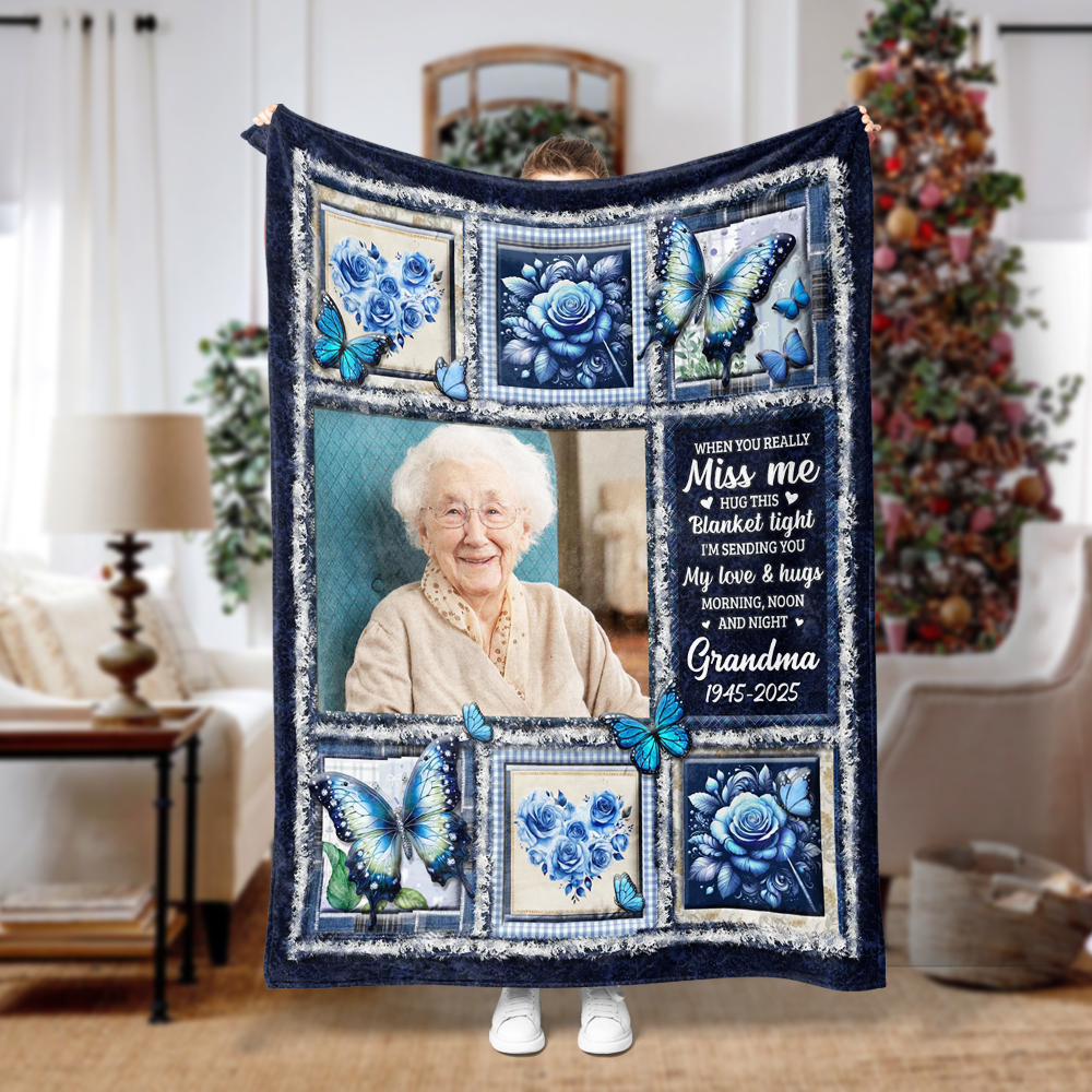 Custom Name and Photo Memorial Blanket - Christmas Gift - Personalized Custom Blanket