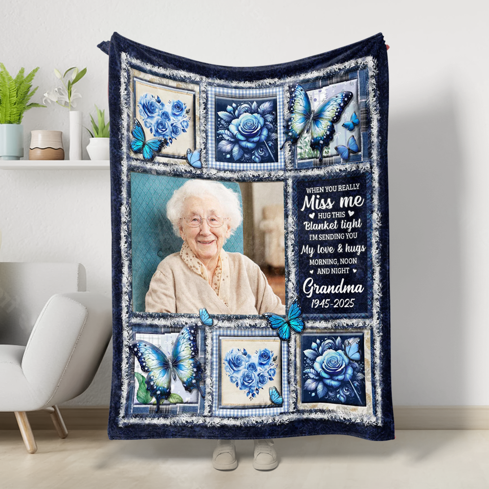 Custom Name and Photo Memorial Blanket - Christmas Gift - Personalized Custom Blanket