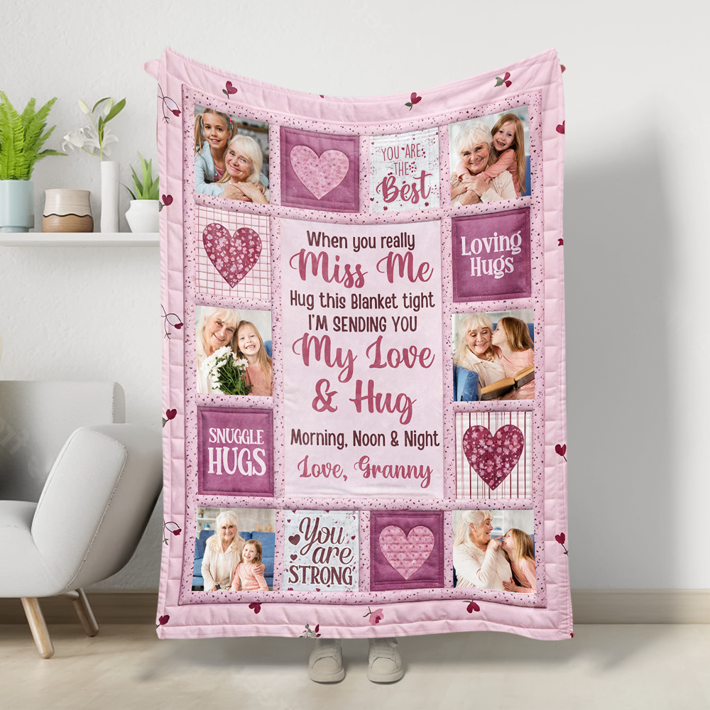 Sending You My Love and Hug - Custom Name and Photo Memorial Blanket - Christmas Gift
