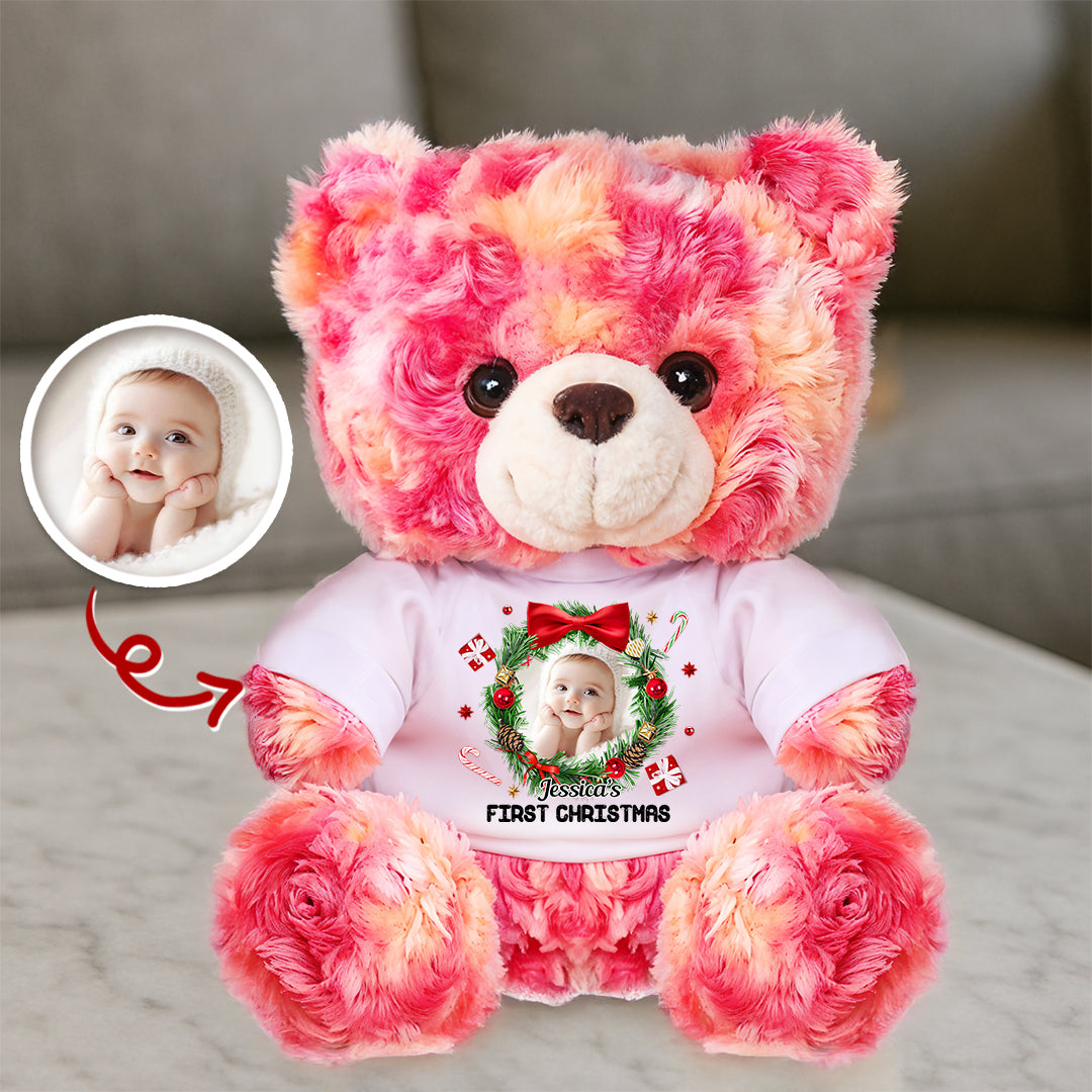 First Christmas - Personalized Bear Plush - Custom Name and Photo Teddy Bear