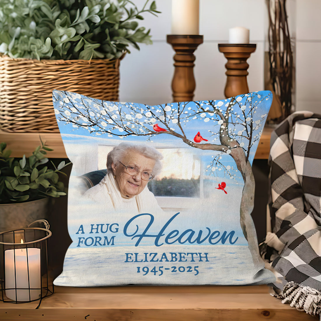 Memorial Pillow - A Hug From Heaven - Custom Name and Photo Pillow - Memorial Gift