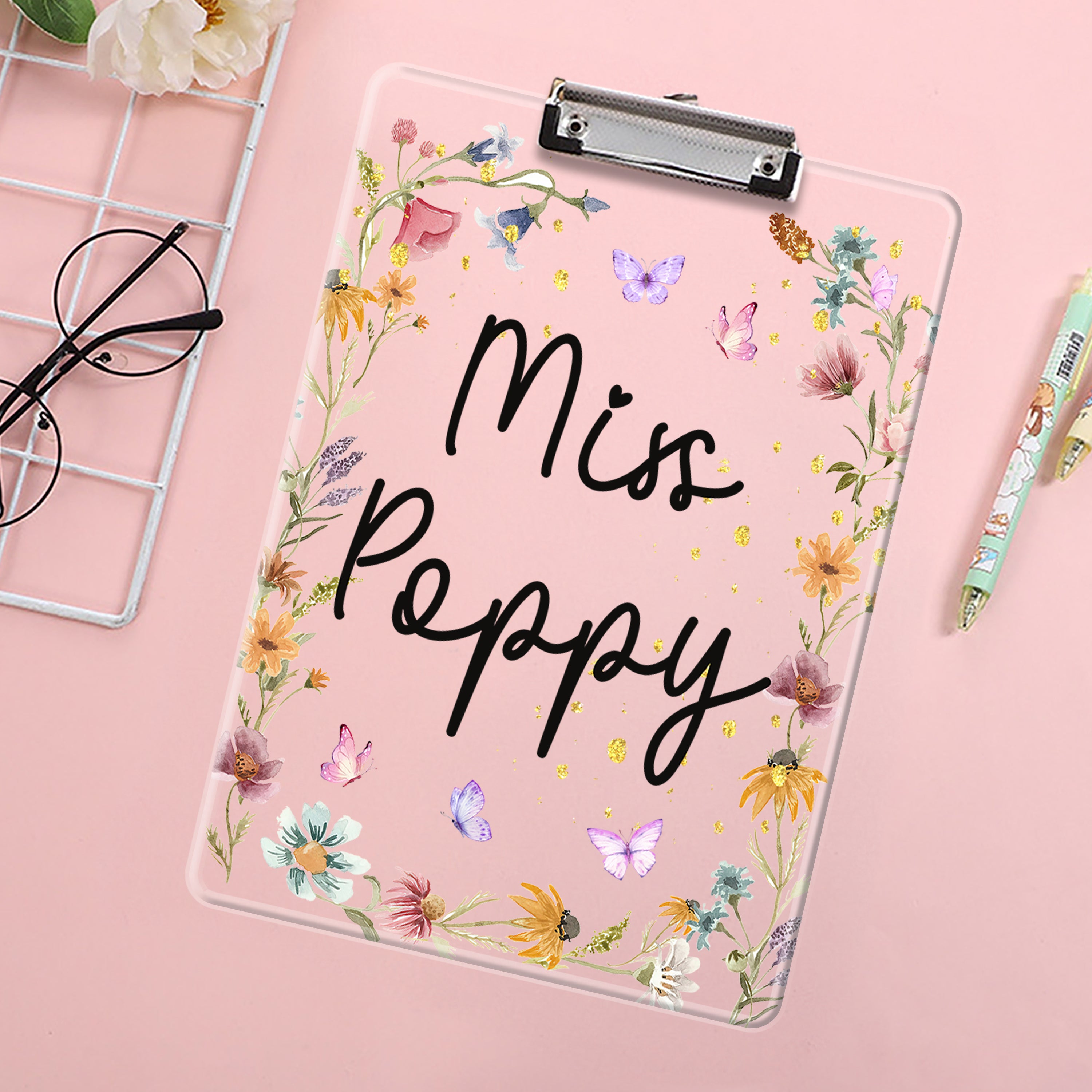 Floral Acrylic Clipboard for Teachers - Custom Teacher Gift