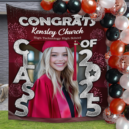 Congrats Class Of 2025 Graduation Backdrop, Personalized Congrats Graduation Backdrop