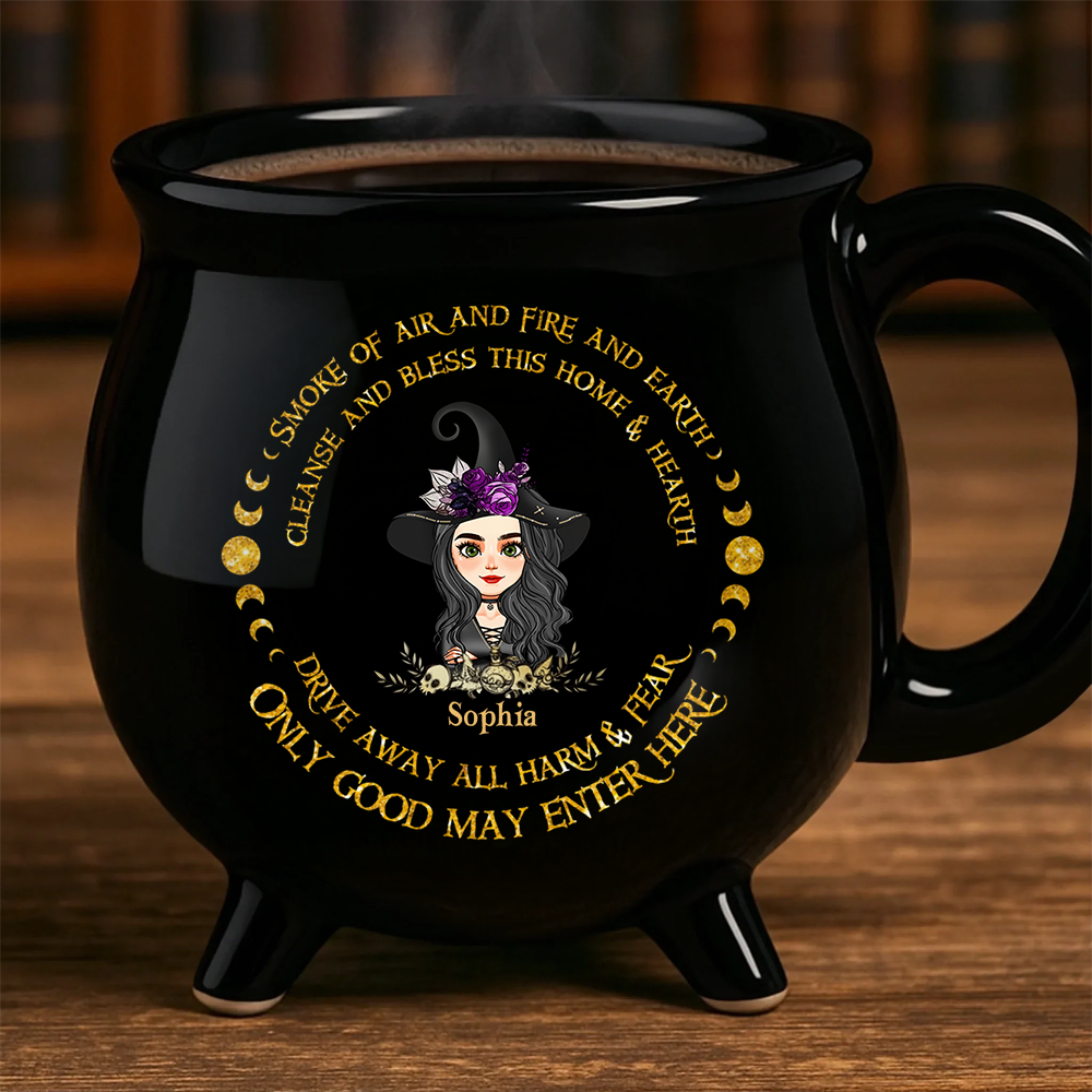 Custom Name and Appearance Halloween Witchy - Personalized Ceramic Cauldron Coffee Mug - Halloween Gift