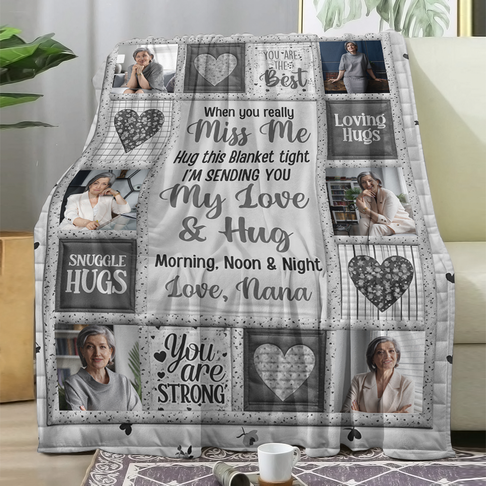 Sending You My Love and Hug - Custom Name and Photo Memorial Blanket - Christmas Gift