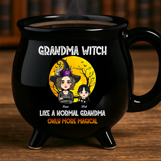 Grandma Witch - Custom Name and Appearance - Personalized Ceramic Cauldron Coffee Mug - Halloween Gift for Grandma