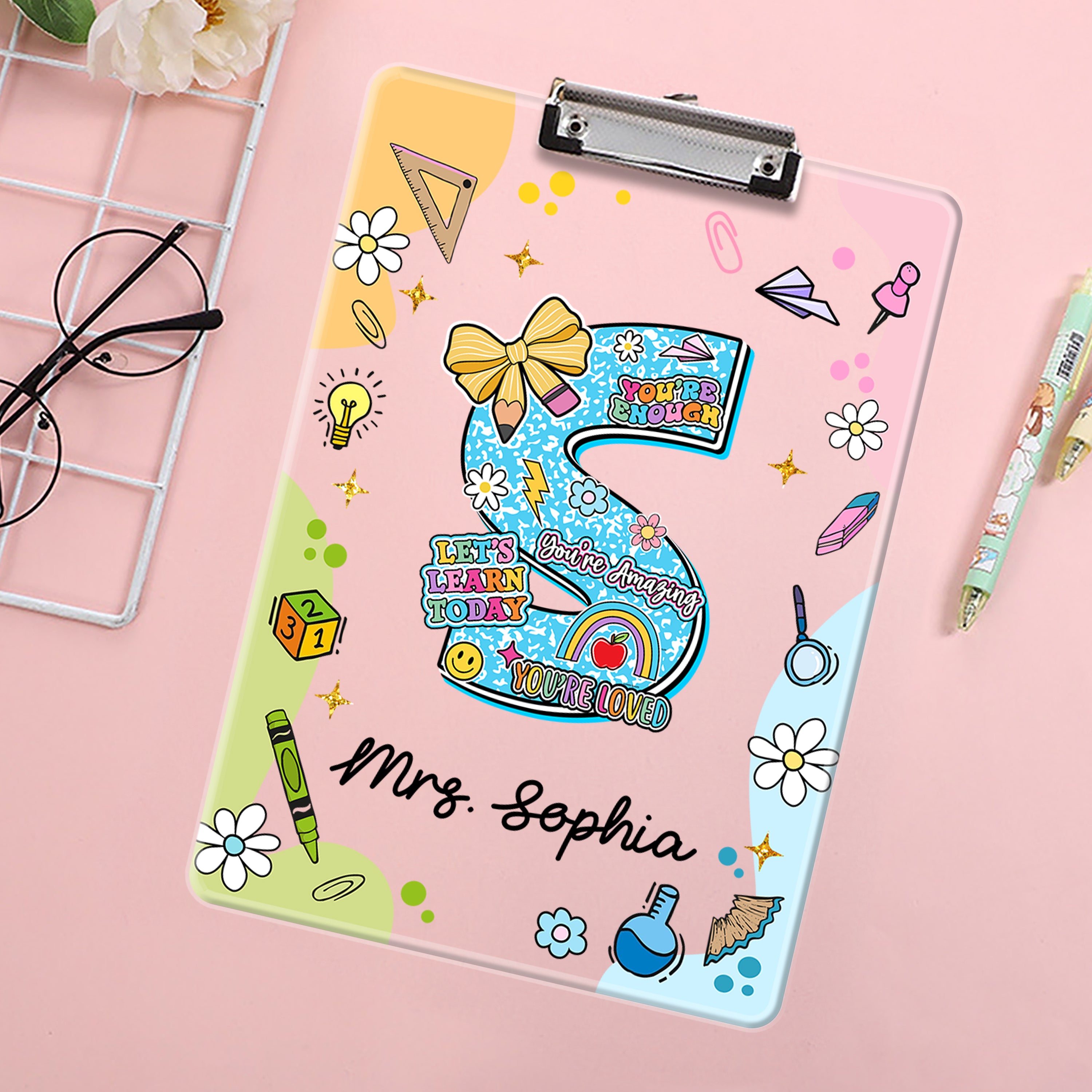 Custom Name with Letters - Acrylic Clipboard for Teachers - Custom Teacher Gift