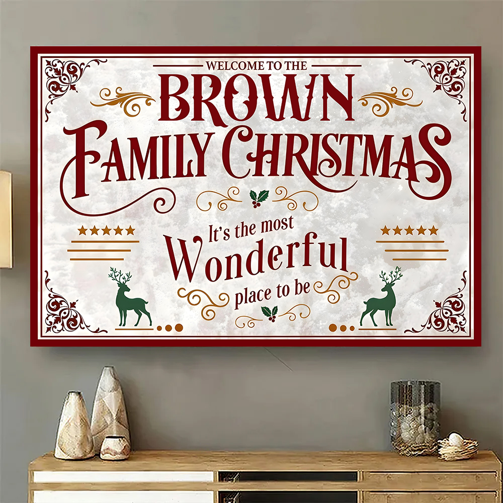Welcome To Our Family - Custom Name Canvas Print - Family Christmas Decor
