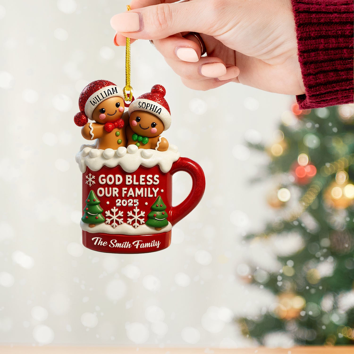 God Bless Our Family - Custom Name - Personalized Hologram Ornament - Family Decoration