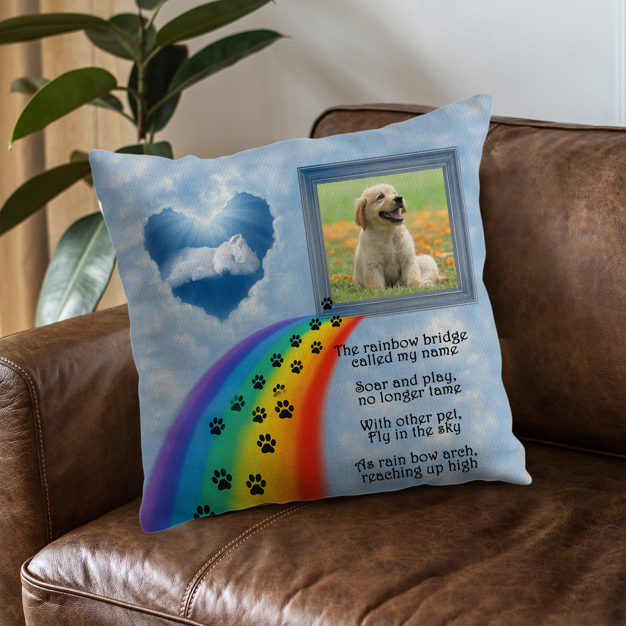 Custom Pet Photo - The Rainbow Bridge - Personalized Pillow - Pet Memorial