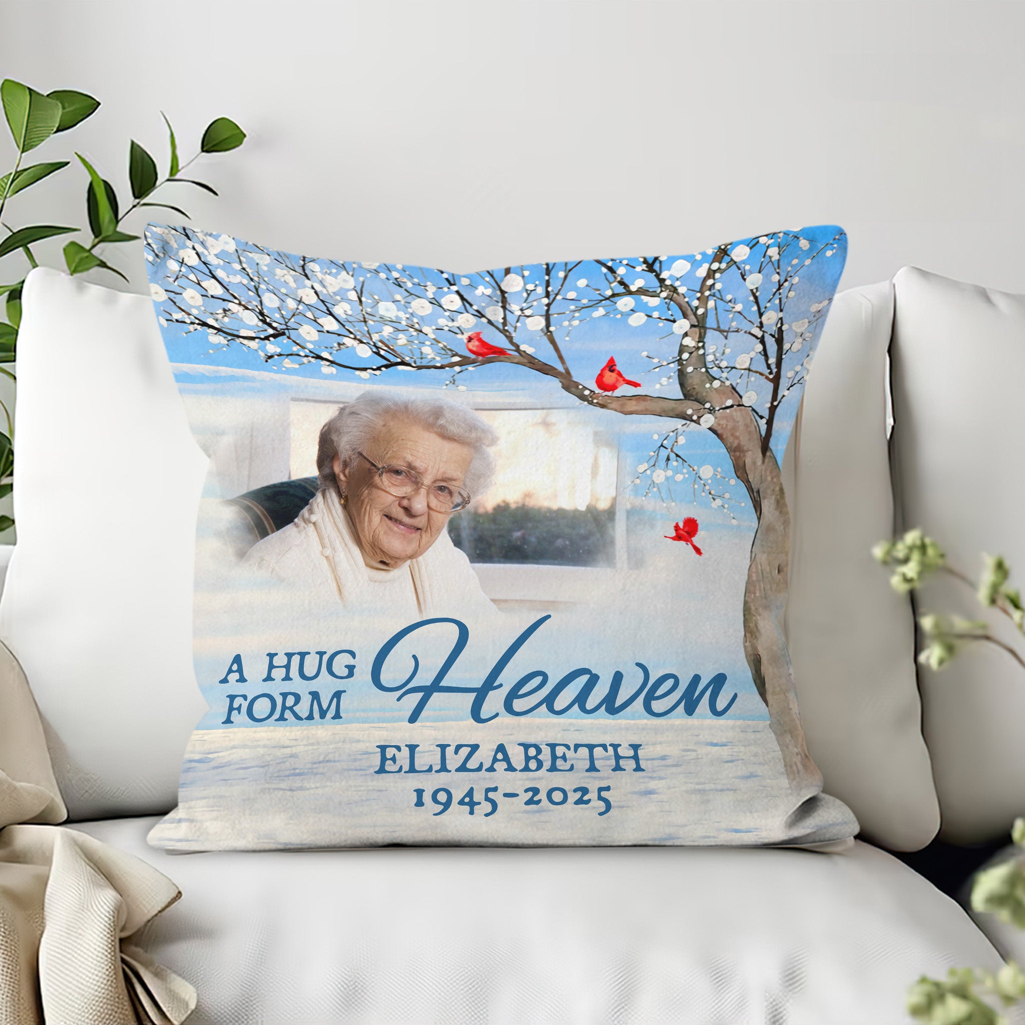 Memorial Pillow - A Hug From Heaven - Custom Name and Photo Pillow - Memorial Gift