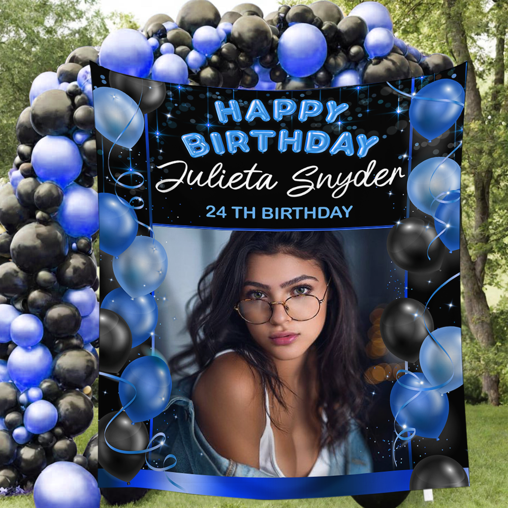 Happy Birthday - Personalized Birthday Backdrop, Custom Birthday Party Decorations