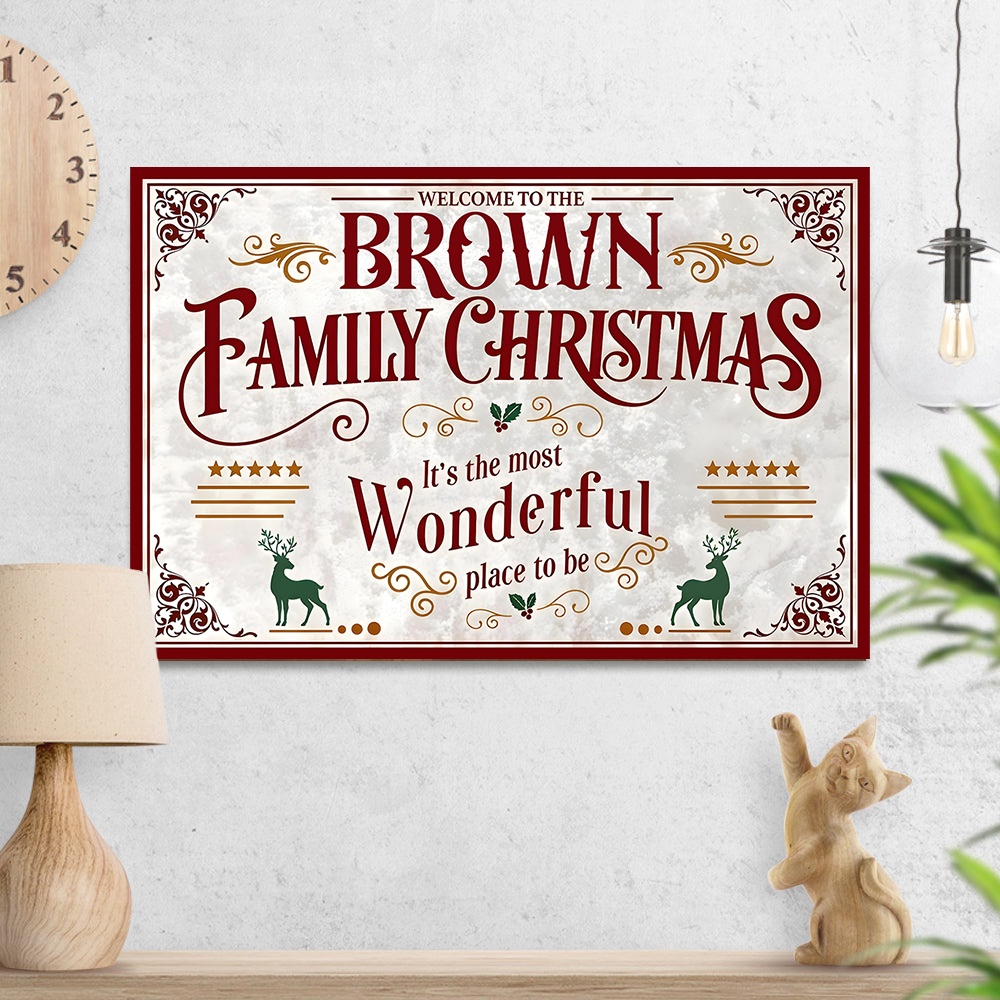 Welcome To Our Family - Custom Name Canvas Print - Family Christmas Decor
