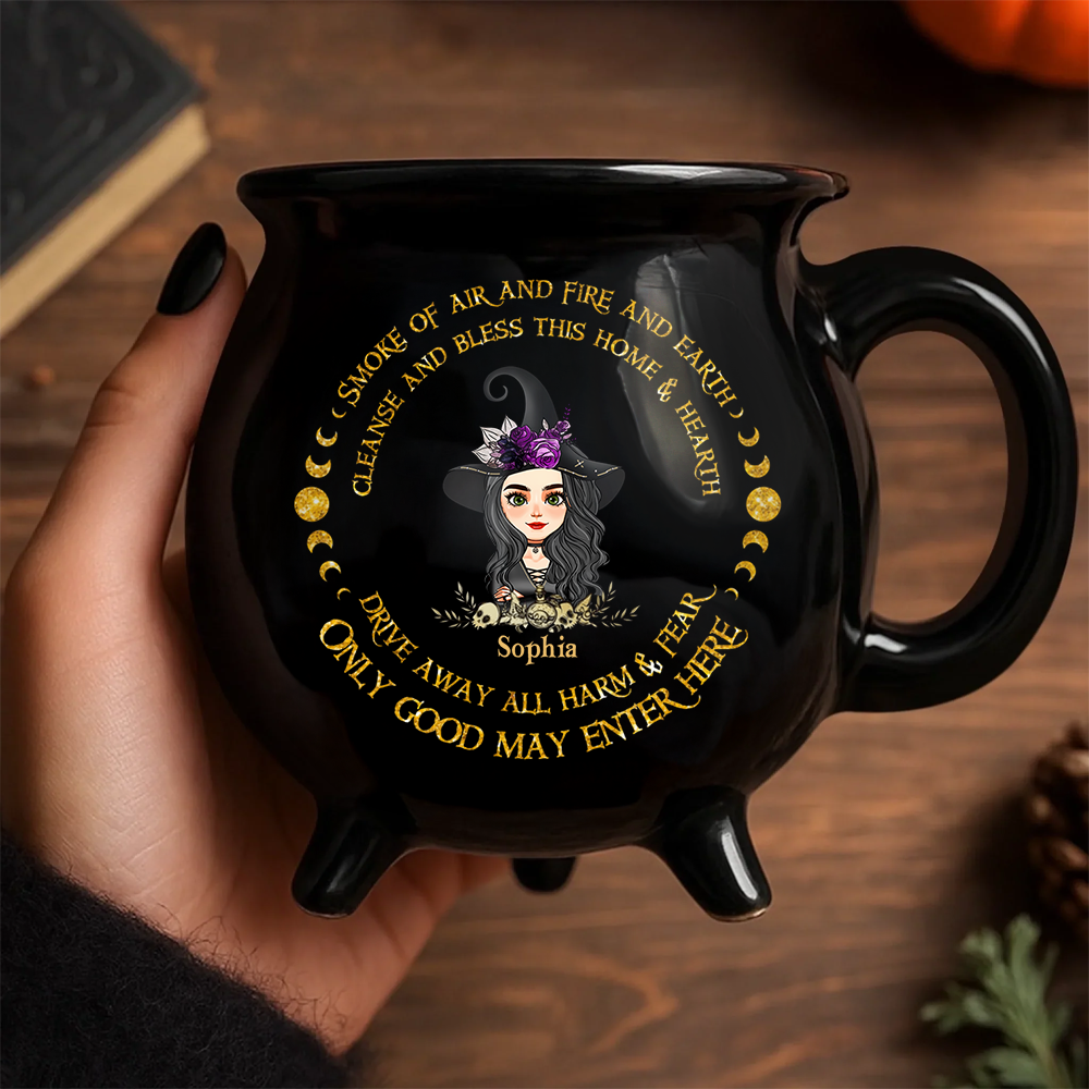 Custom Name and Appearance Halloween Witchy - Personalized Ceramic Cauldron Coffee Mug - Halloween Gift