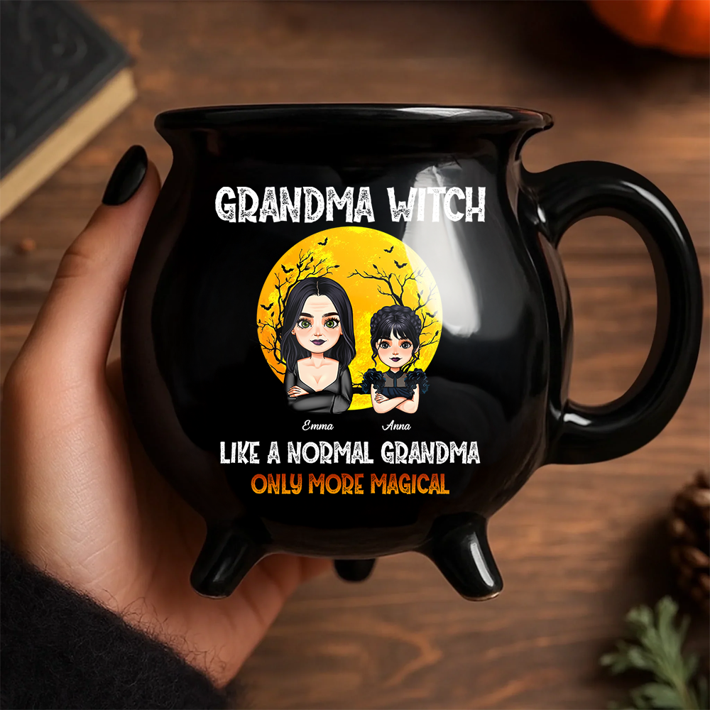 Grandma Witch - Custom Name and Appearance - Personalized Ceramic Cauldron Coffee Mug - Halloween Gift for Grandma