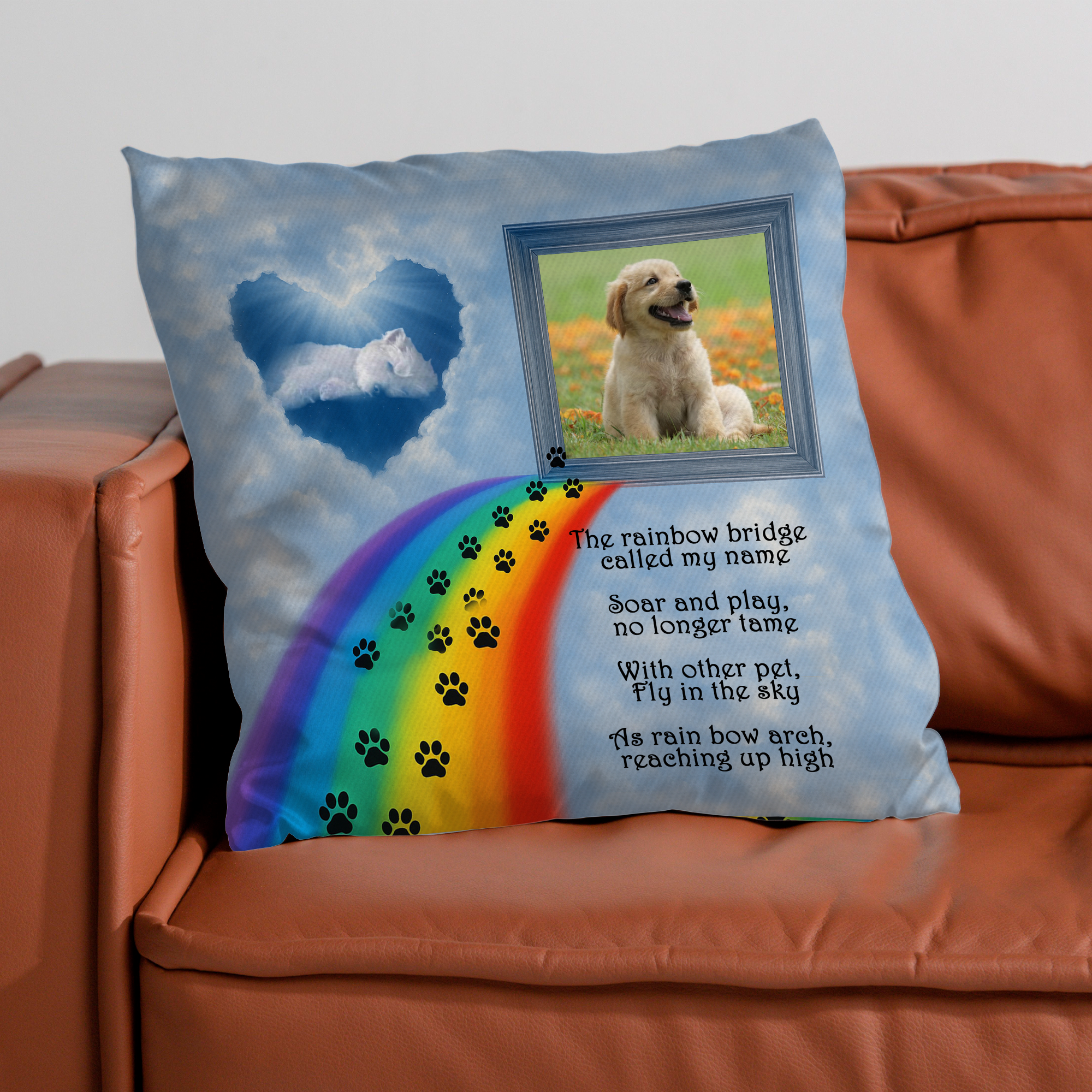 Custom Pet Photo - The Rainbow Bridge - Personalized Pillow - Pet Memorial
