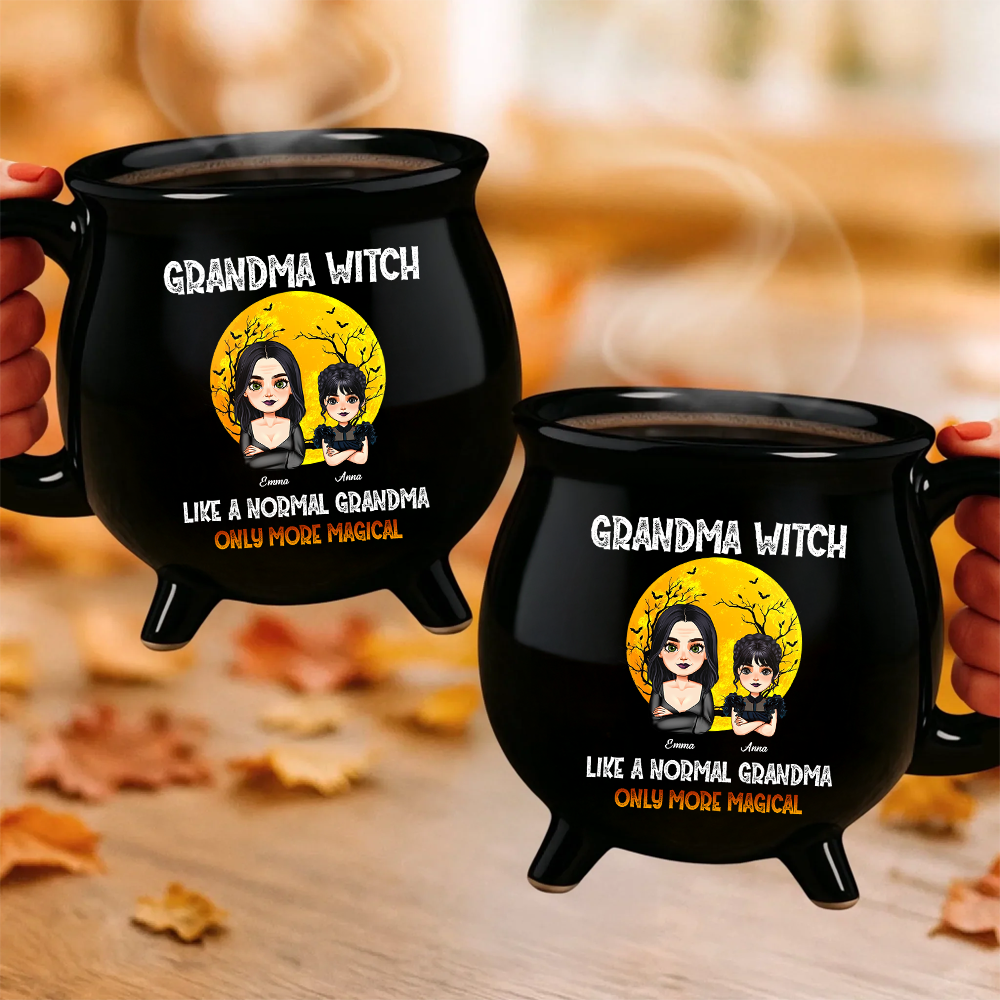 Grandma Witch - Custom Name and Appearance - Personalized Ceramic Cauldron Coffee Mug - Halloween Gift for Grandma
