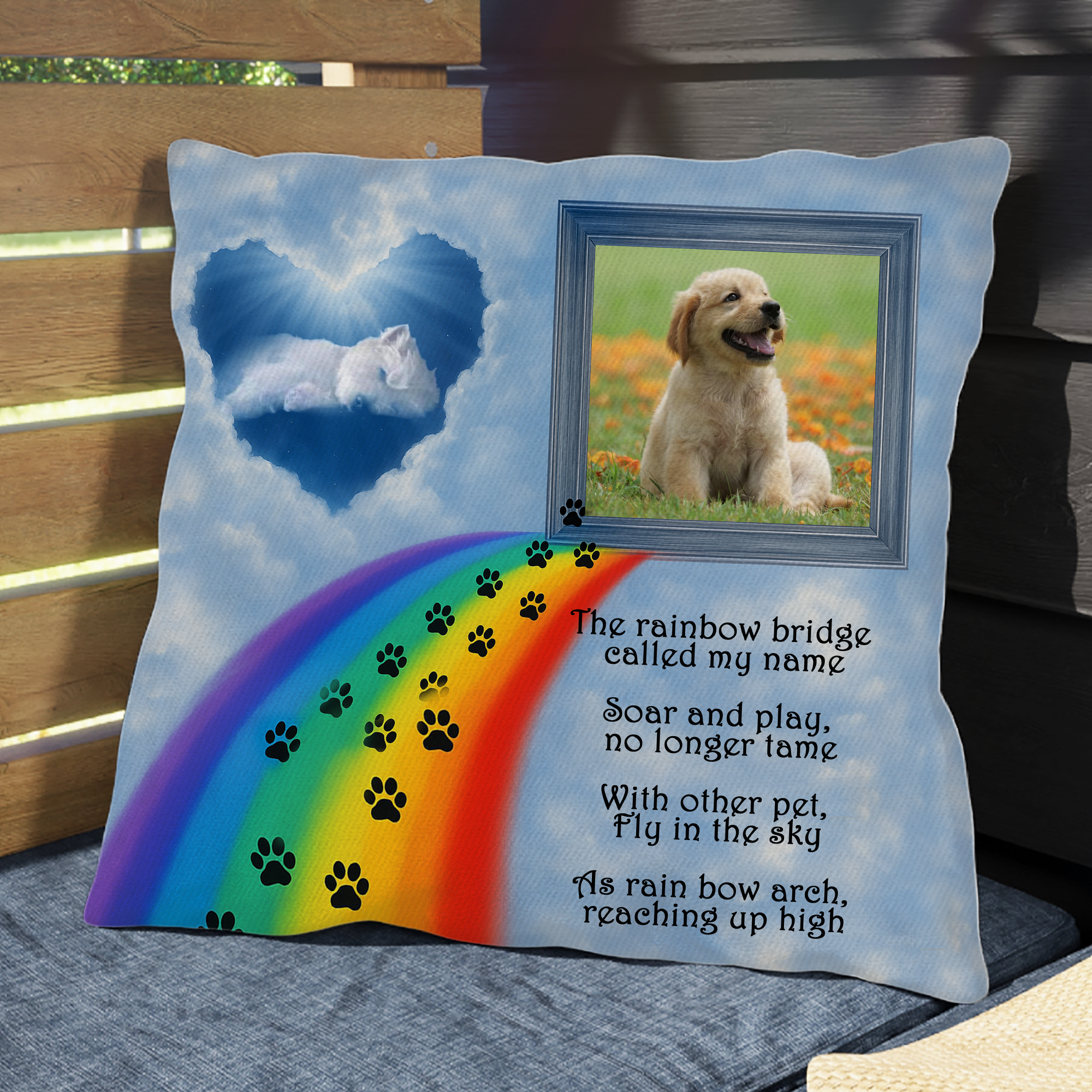 Custom Pet Photo - The Rainbow Bridge - Personalized Pillow - Pet Memorial