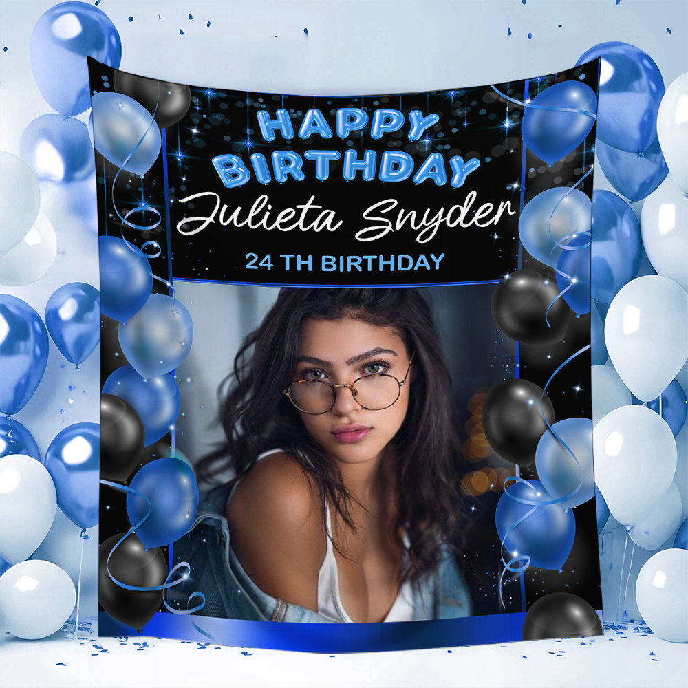 Happy Birthday - Personalized Birthday Backdrop, Custom Birthday Party Decorations