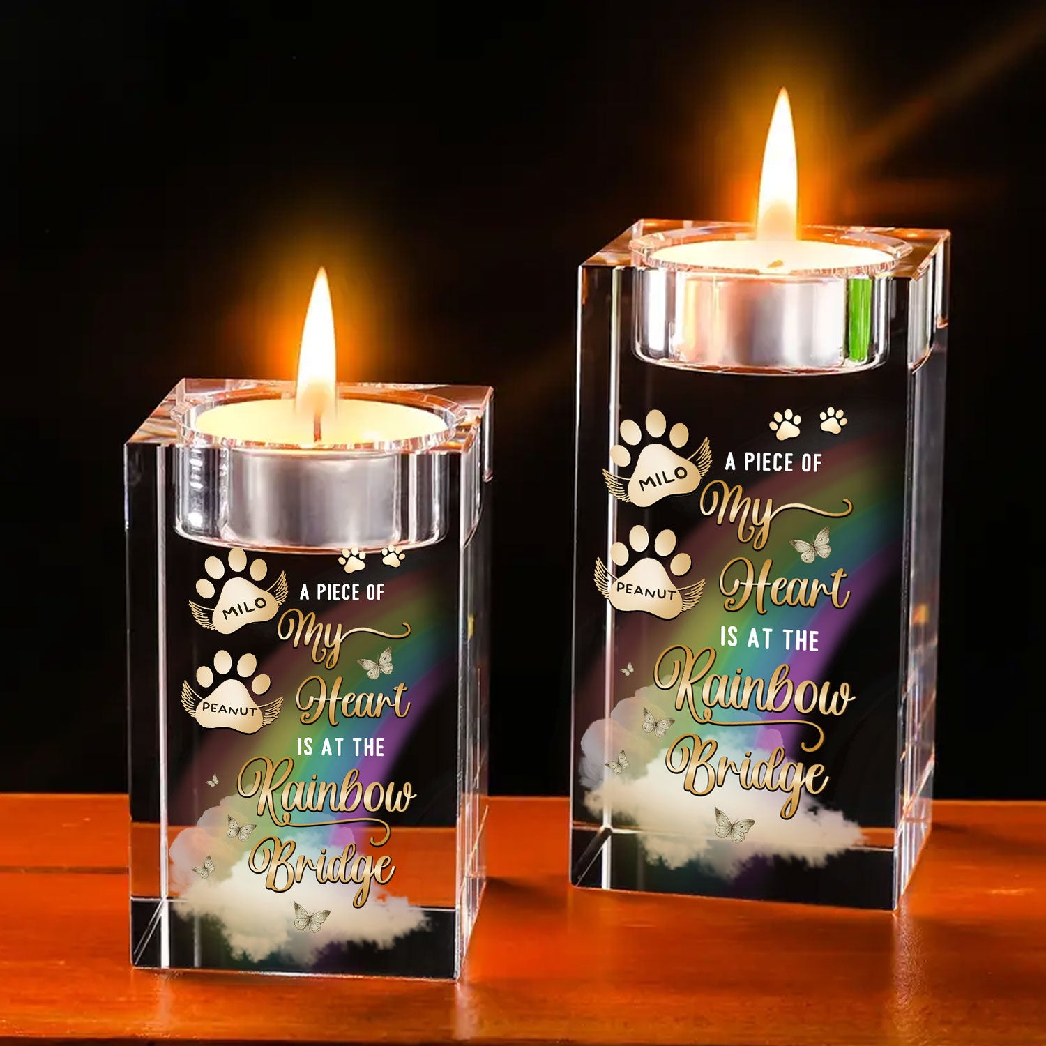 Rainbow Bridge - Custom Pet Name - Personalized Crystal Candle Holder - Pet Memorial Gift