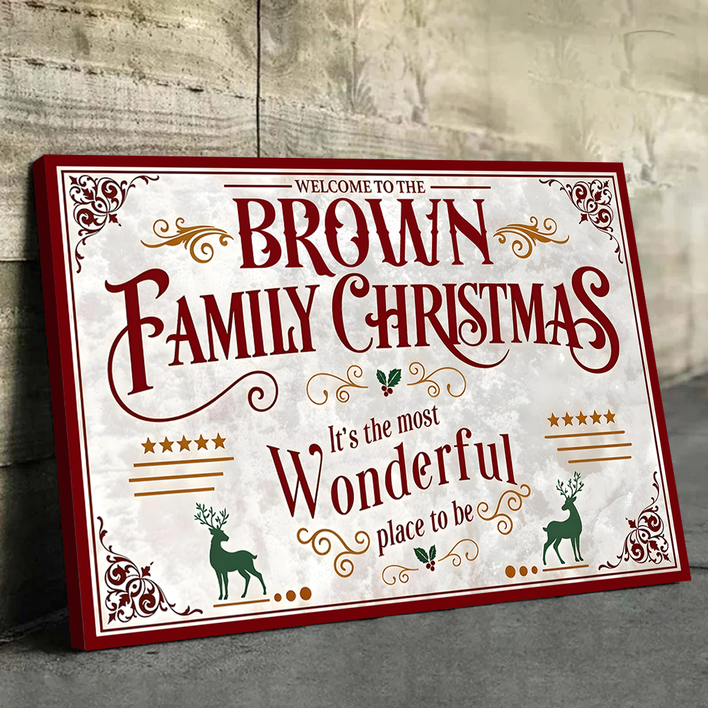 Welcome To Our Family - Custom Name Canvas Print - Family Christmas Decor