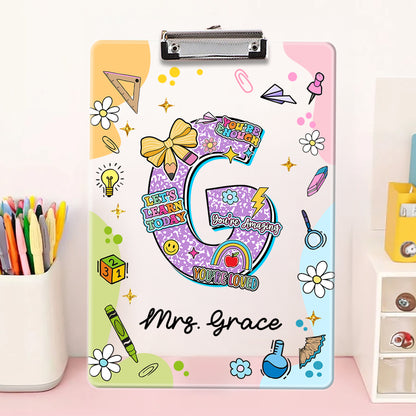 Custom Name with Letters - Acrylic Clipboard for Teachers - Custom Teacher Gift
