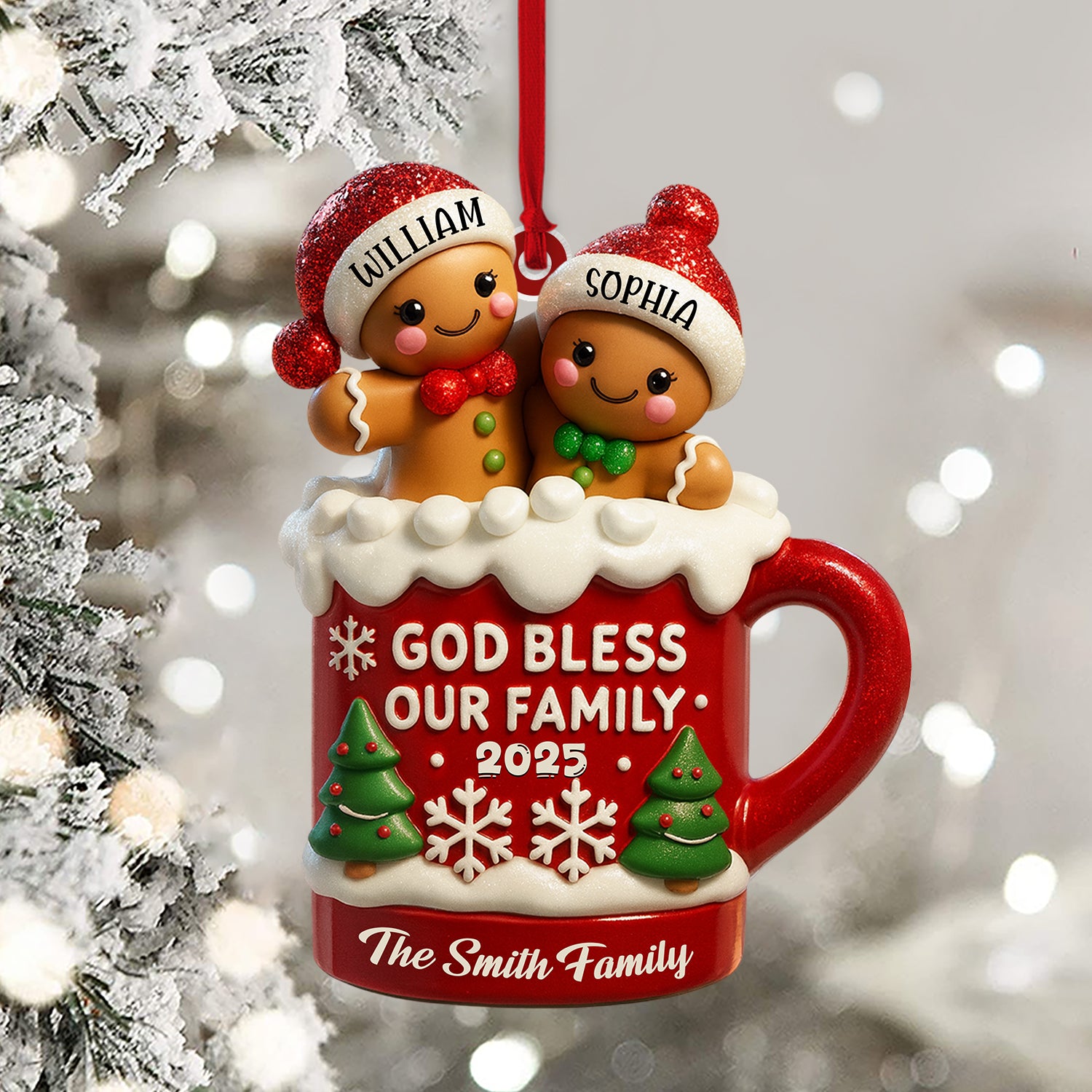 God Bless Our Family - Custom Name - Personalized Hologram Ornament - Family Decoration